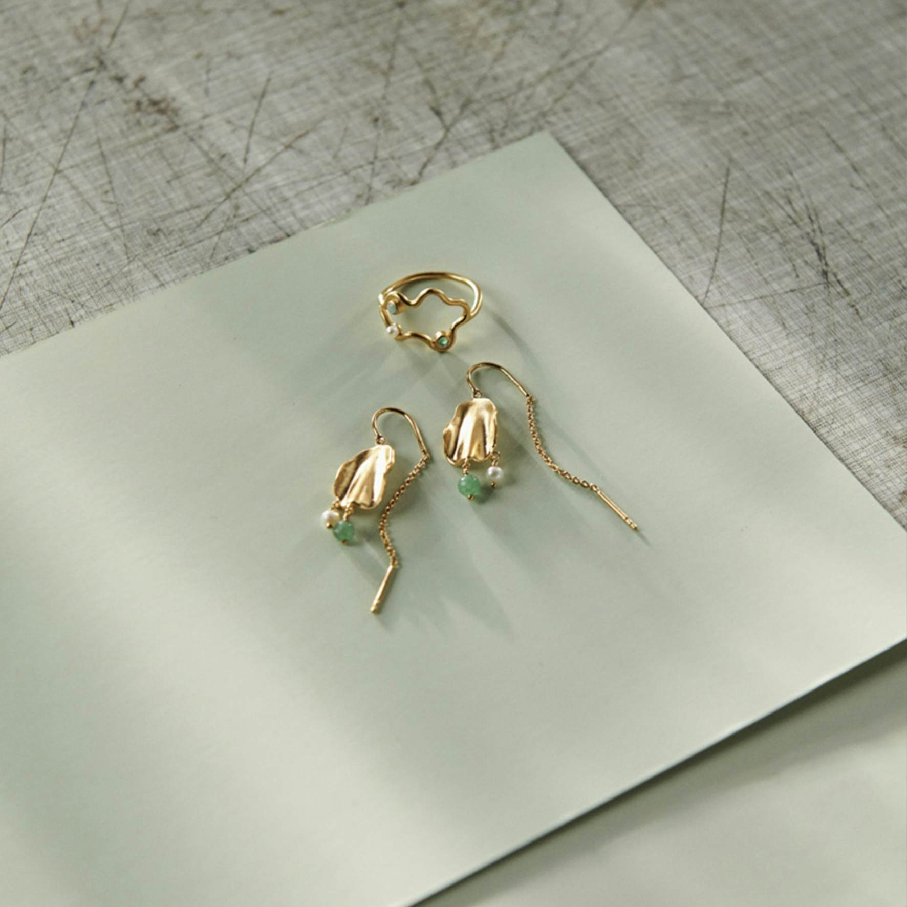 Ocean Hope Earrings fra Pernille Corydon i Forgylt-Sølv Sterling 925| Freshwater Pearl,Aventurine|Matt