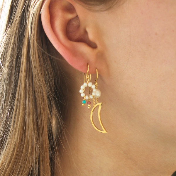 Bella Moon Earring With Pearl van STINE A Jewelry in Verguld-Zilver Sterling 925