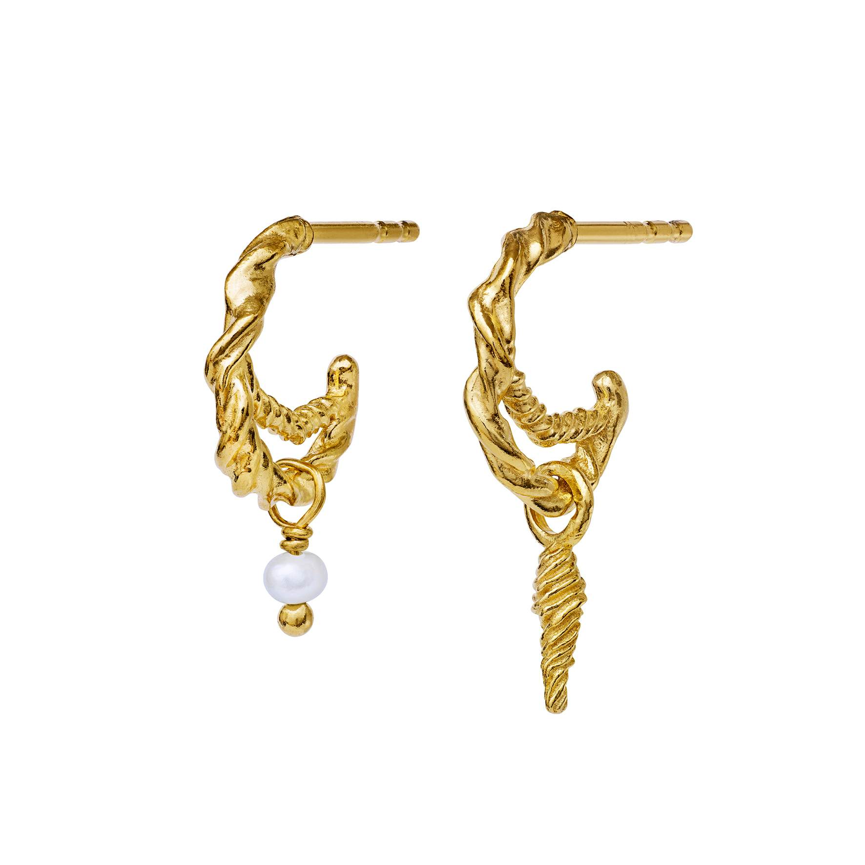 Duo Earrings von Maanesten in Vergoldet-Silber Sterling 925|Freshwater Pearl