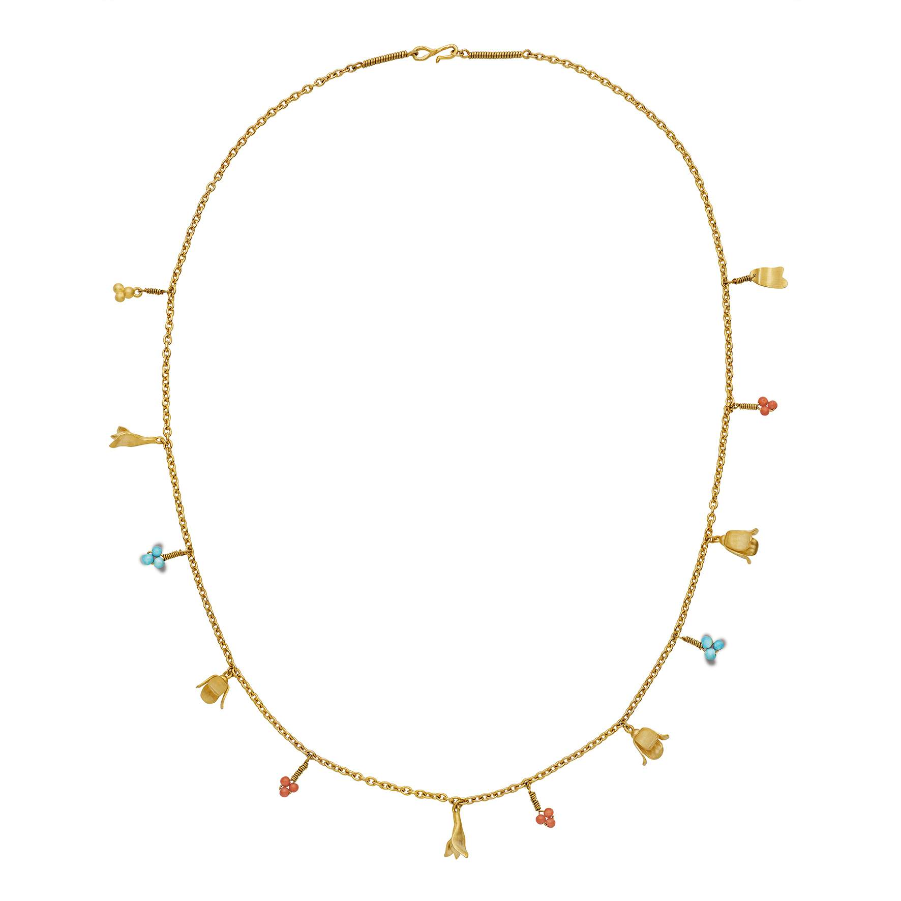 Bluebell Necklace from Maanesten in Goldplated-Silver Sterling 925| Turquoise,Coral