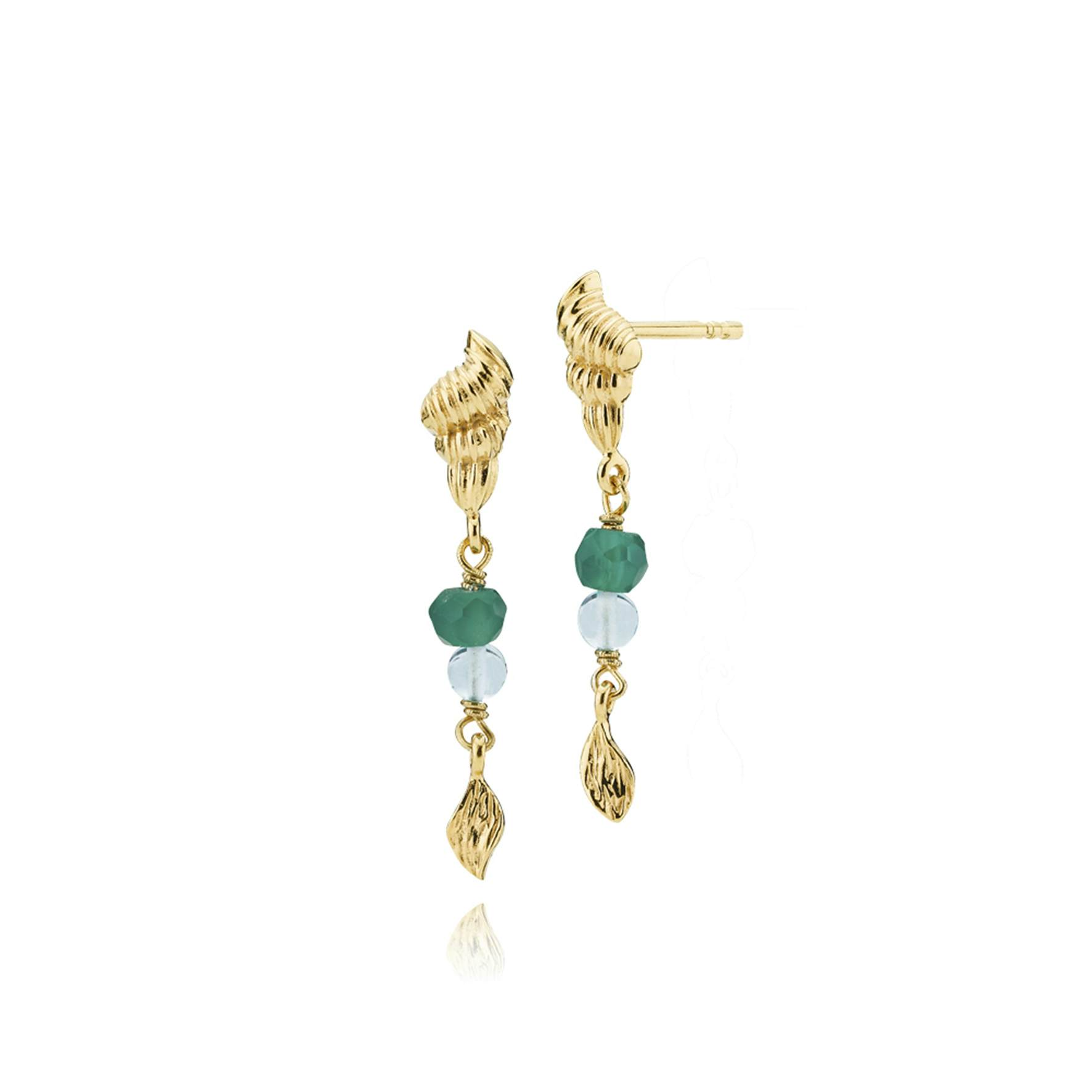 Kaia Earrings Green Onyx and Aqua Crystal fra Sistie i Forgyldt-Sølv Sterling 925|Blank