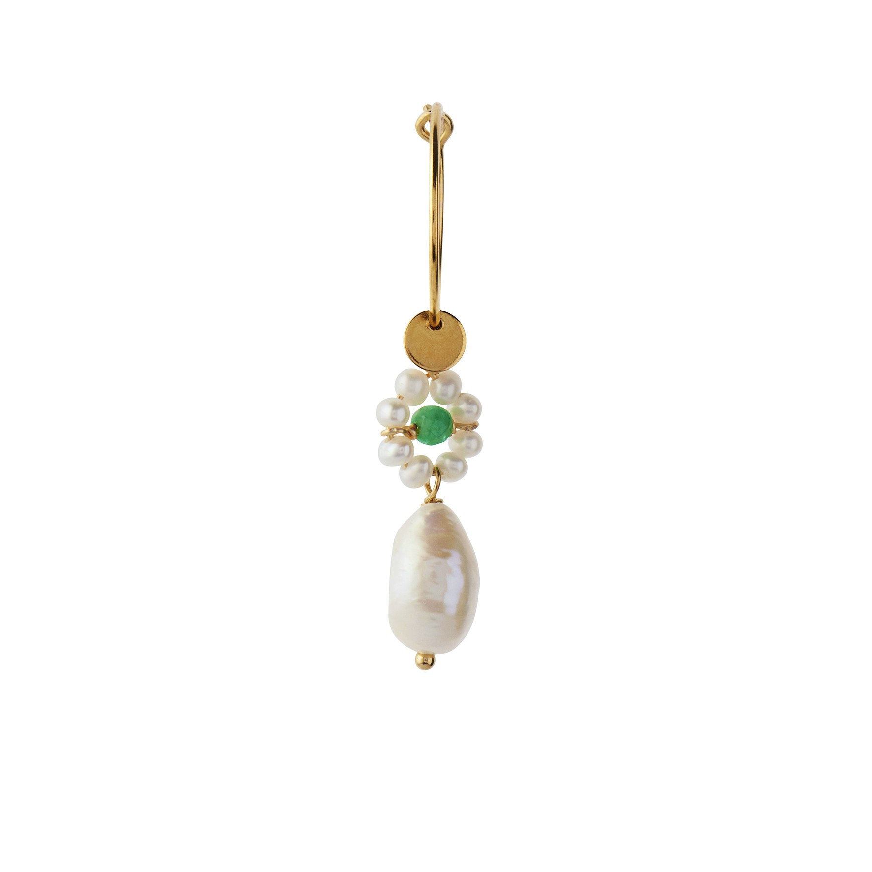 Heavenly Flower Pearl Hoop With Green Stone & Pearl de STINE A Jewelry dans Plaqué or-Argent Sterling 925