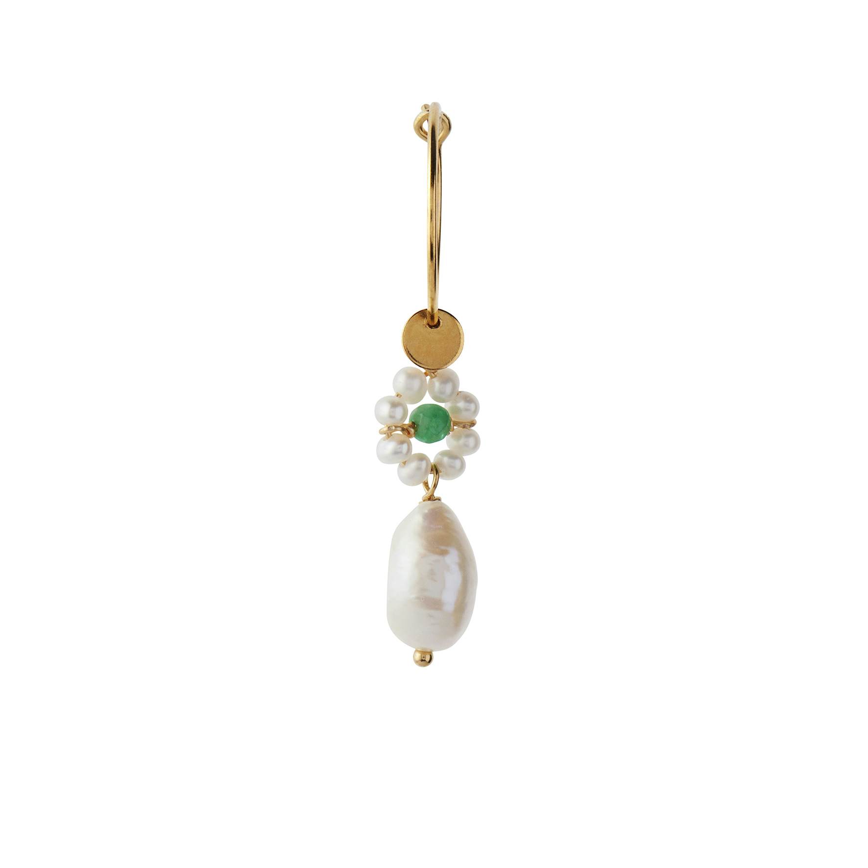 Heavenly Flower Pearl Hoop With Green Stone & Pearl från STINE A Jewelry i Förgyllt-Silver Sterling 925