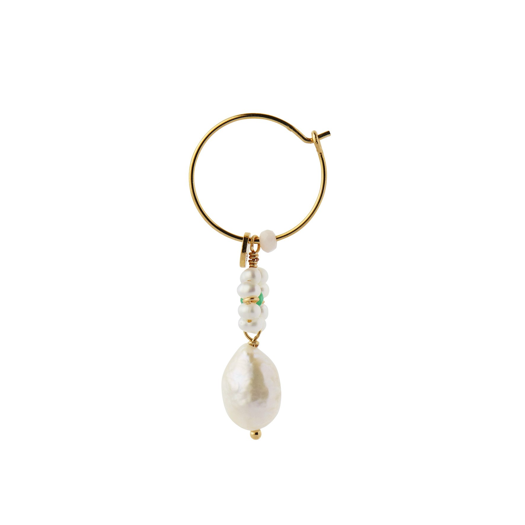 Heavenly Flower Pearl Hoop With Green Stone & Pearl de STINE A Jewelry dans Plaqué or-Argent Sterling 925