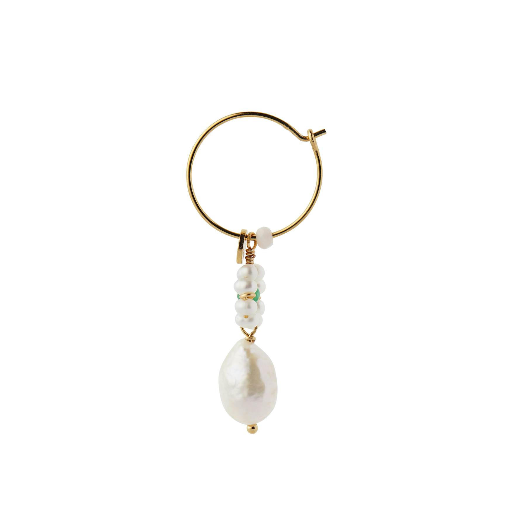 Heavenly Flower Pearl Hoop With Green Stone & Pearl from STINE A Jewelry in Goldplated-Silver Sterling 925