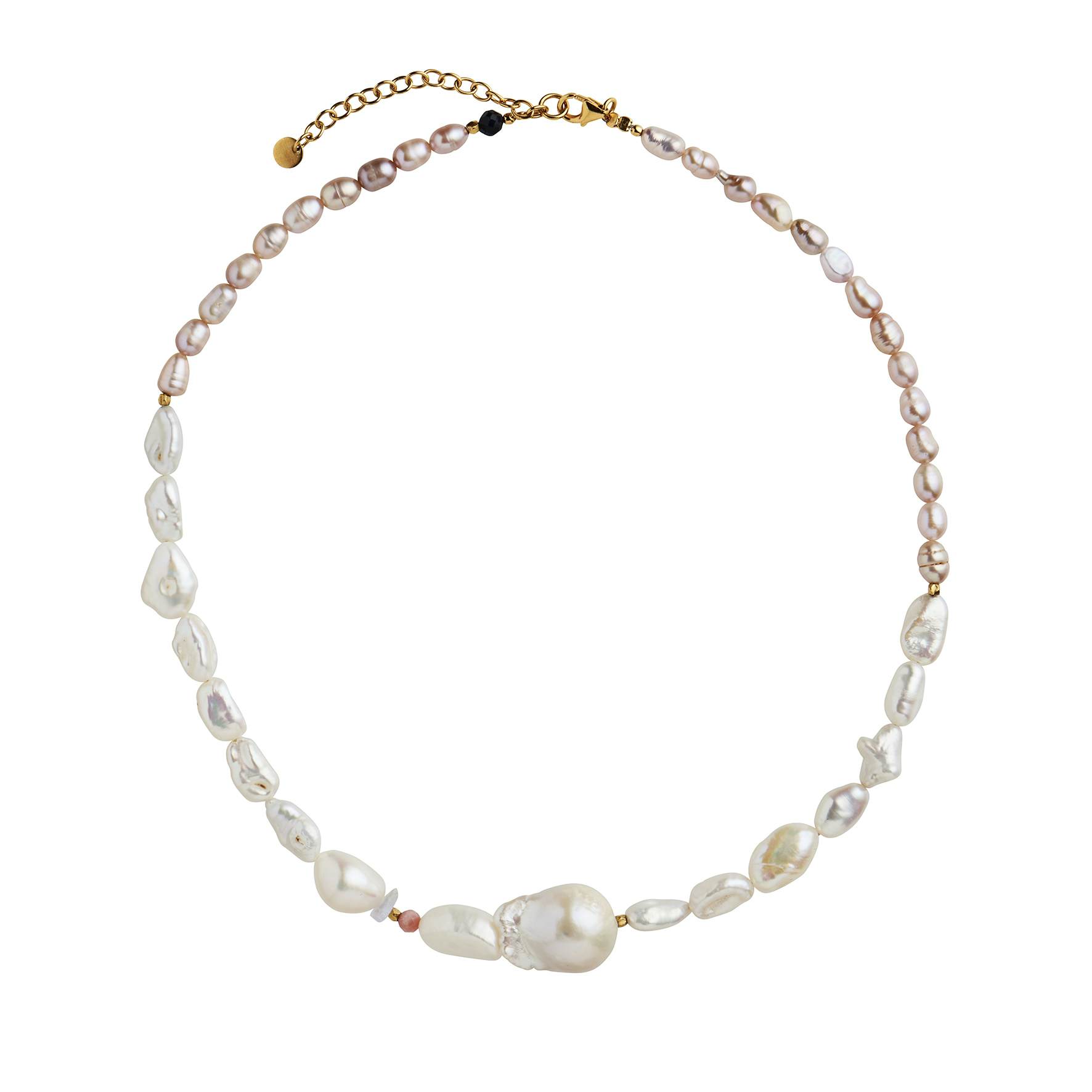 Chunky Glamour Pearl Necklace - White & Rose from STINE A Jewelry in Goldplated-Silver Sterling 925