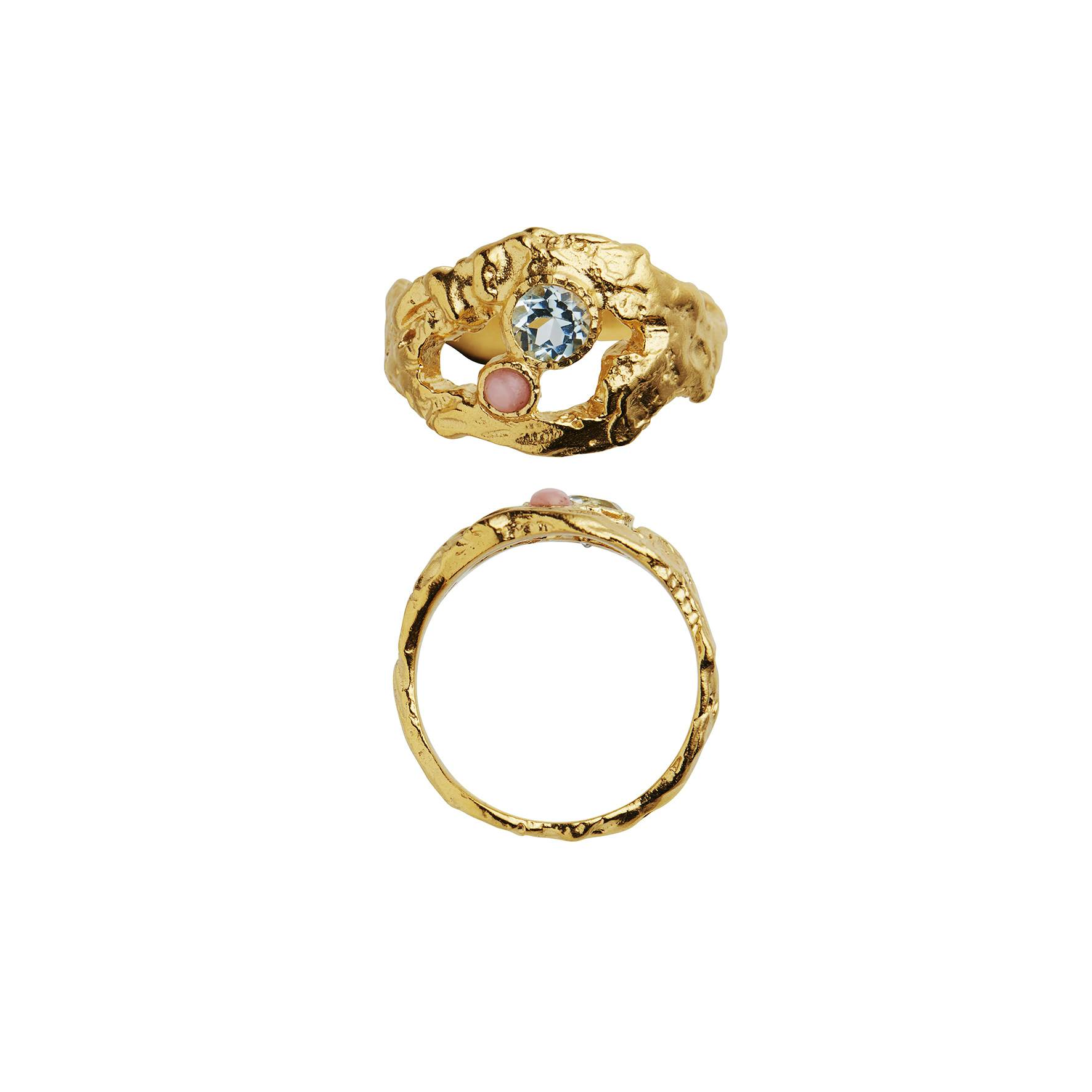 My Love Rock Ring With Blue Topas/Pink Opal fra STINE A Jewelry i Forgyldt-Sølv Sterling 925