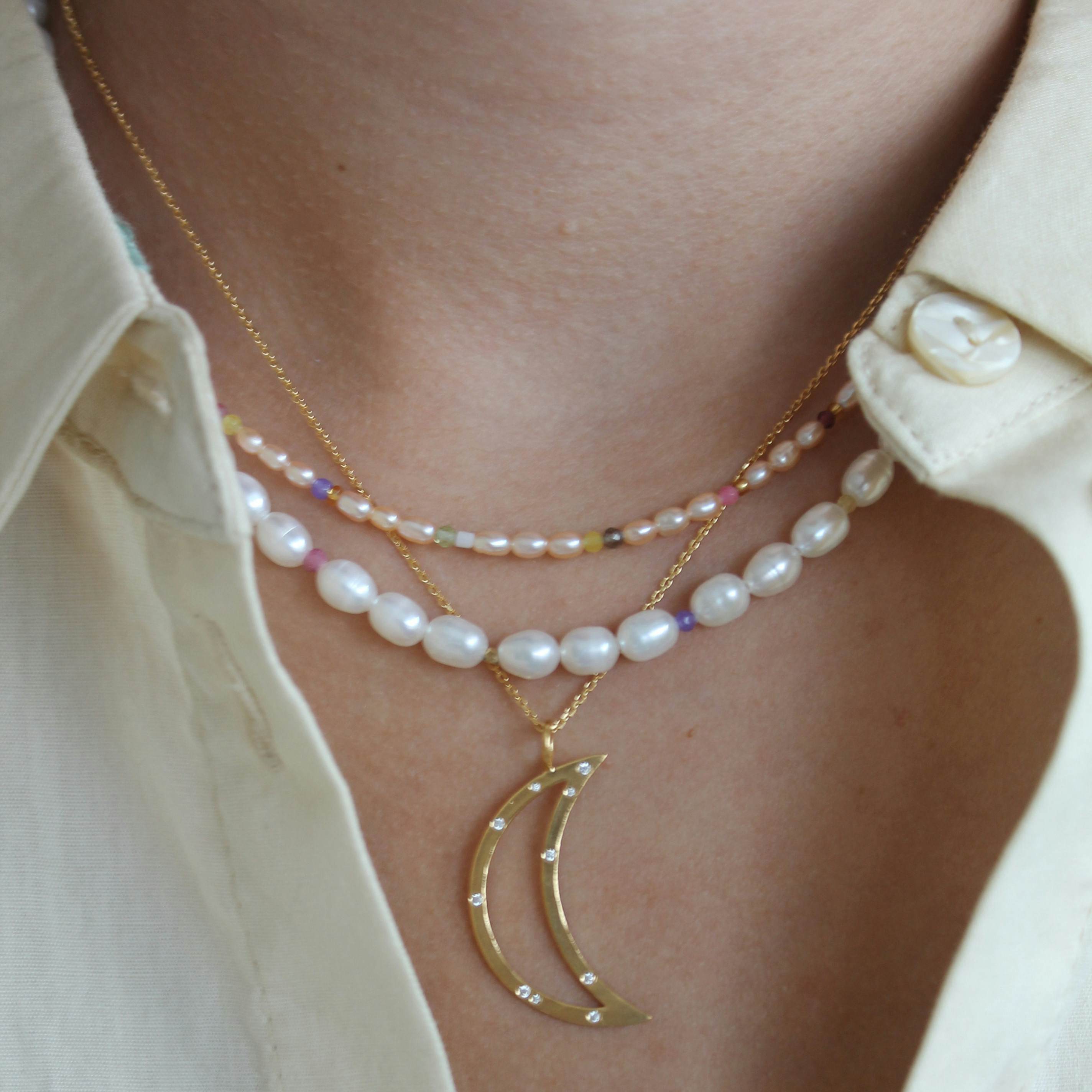 Bella Moon With Stones Pendant von STINE A Jewelry in Vergoldet-Silber Sterling 925|