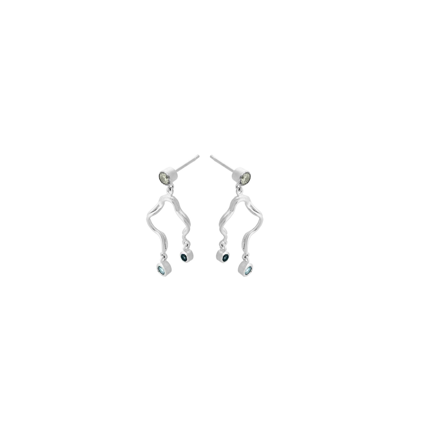 Hellir Earrings fra Pernille Corydon i Sølv Sterling 925| Blue Topas, Quartz,Zircons