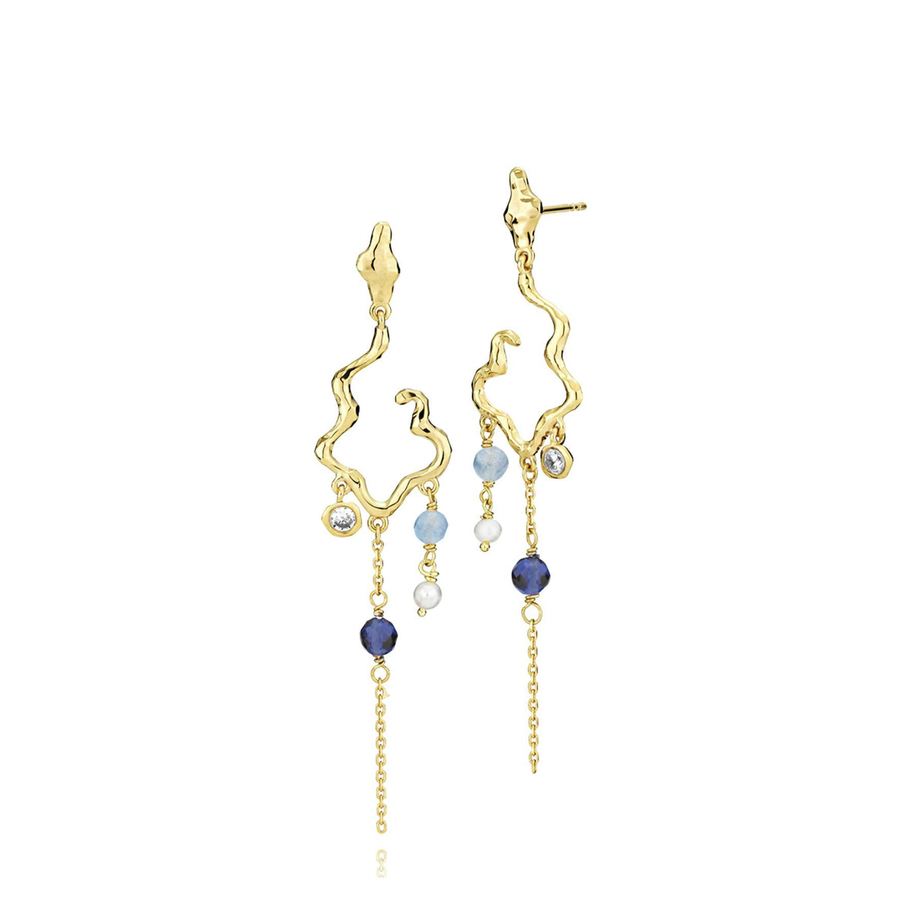 Louisa Long Earrings Blue fra Izabel Camille i Forgylt-Sølv Sterling 925|Blank