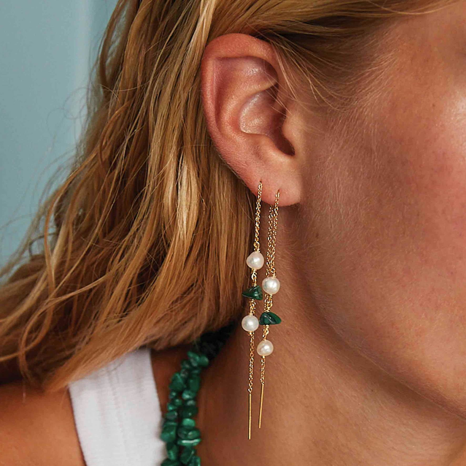 Green Ellie Earrings from Hultquist Copenhagen in Goldplated-Silver Sterling 925| ,Freshwater Pearl|Blank