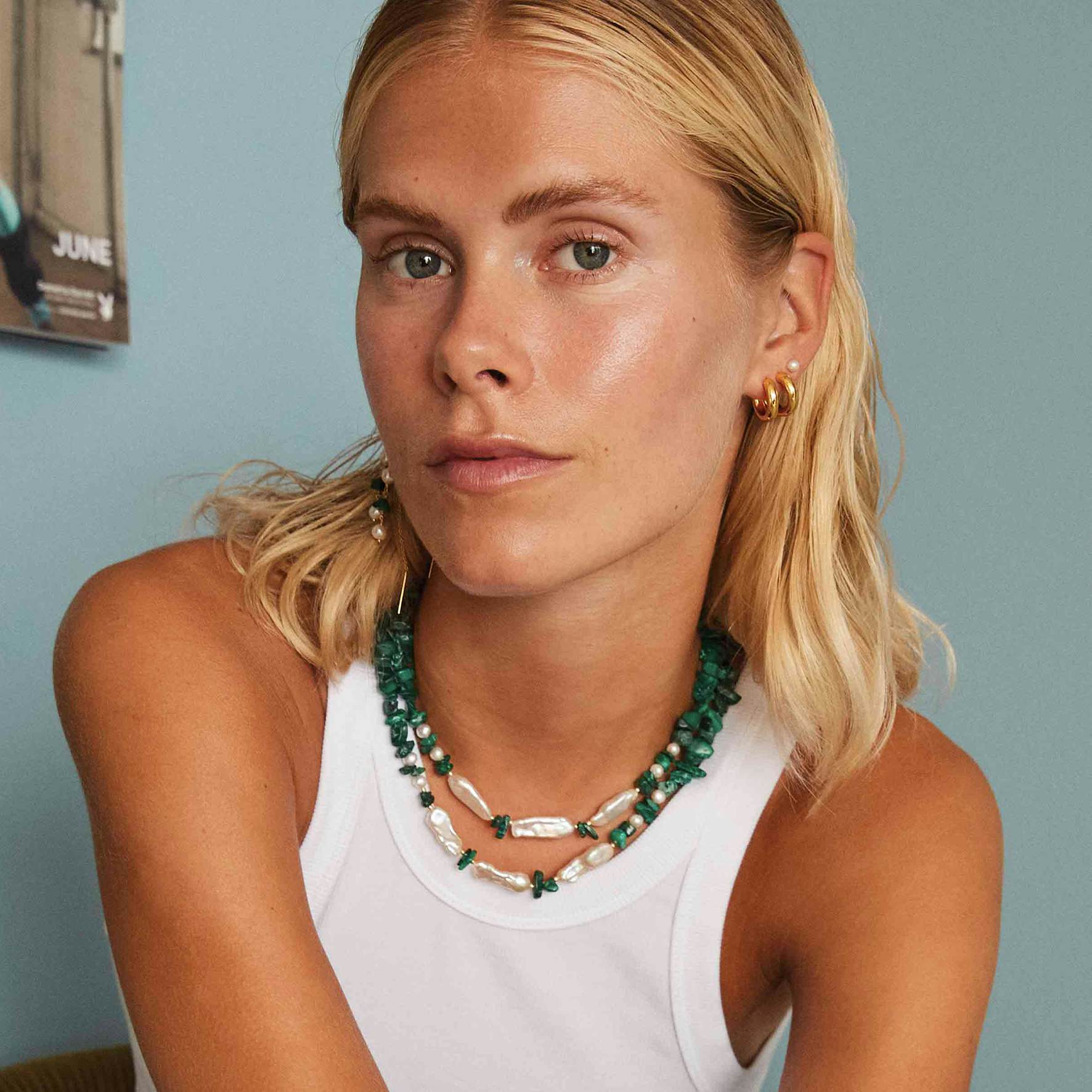 Green Ellie Necklace from Hultquist Copenhagen in Goldplated-Silver Sterling 925| ,Freshwater Pearl|Blank
