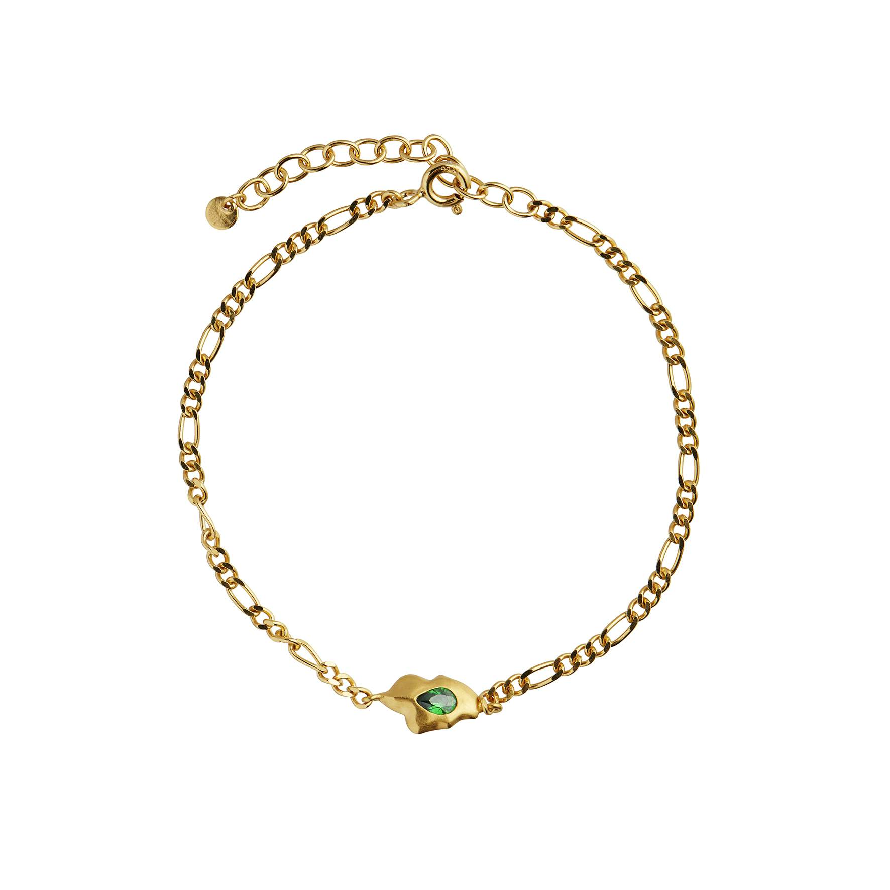 Glimpse Figaro Bracelet With Green Stone fra STINE A Jewelry i Forgyldt-Sølv Sterling 925