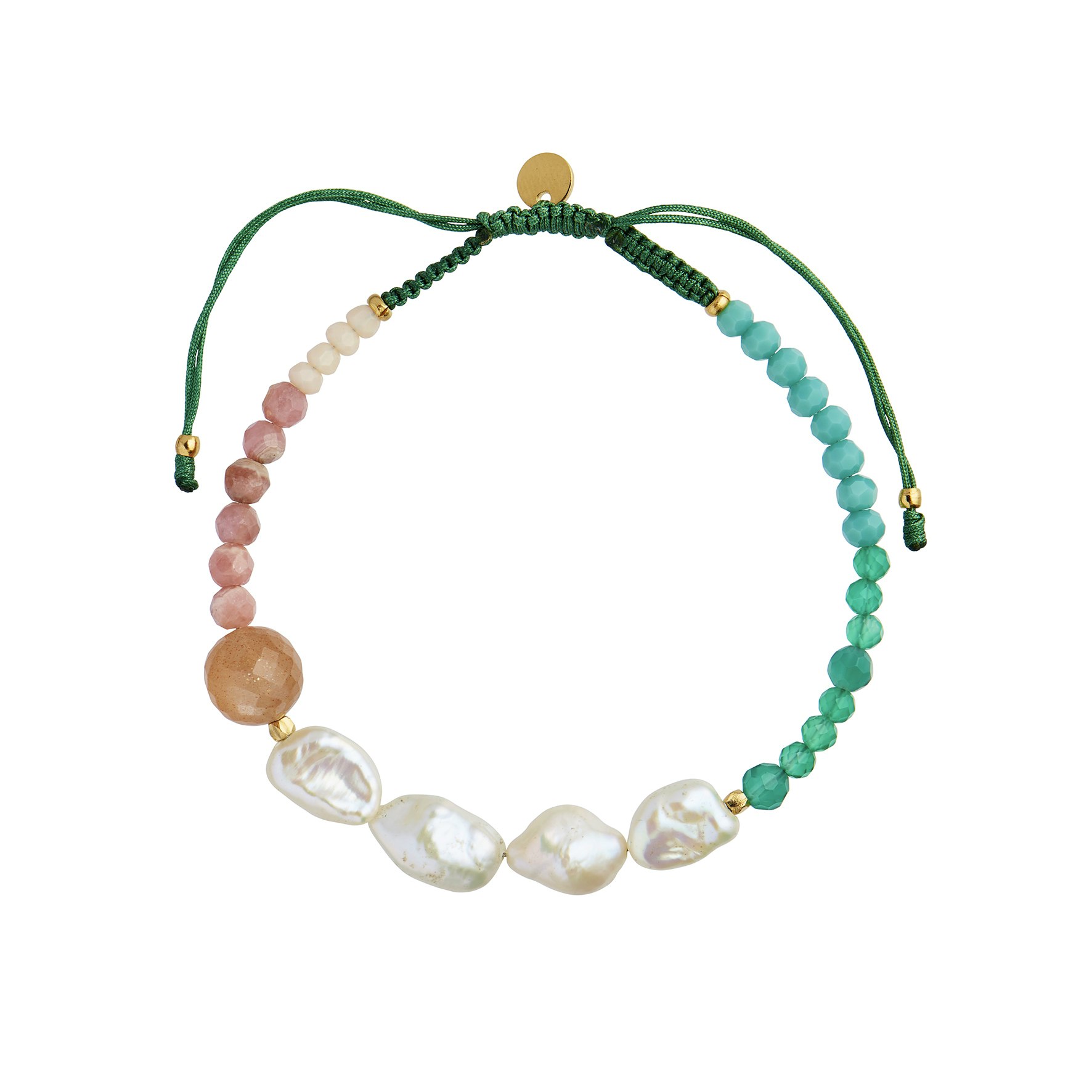 Powder Fall Bracelet With Stones And Pearls Pine Green Ribbon från STINE A Jewelry i Nylon