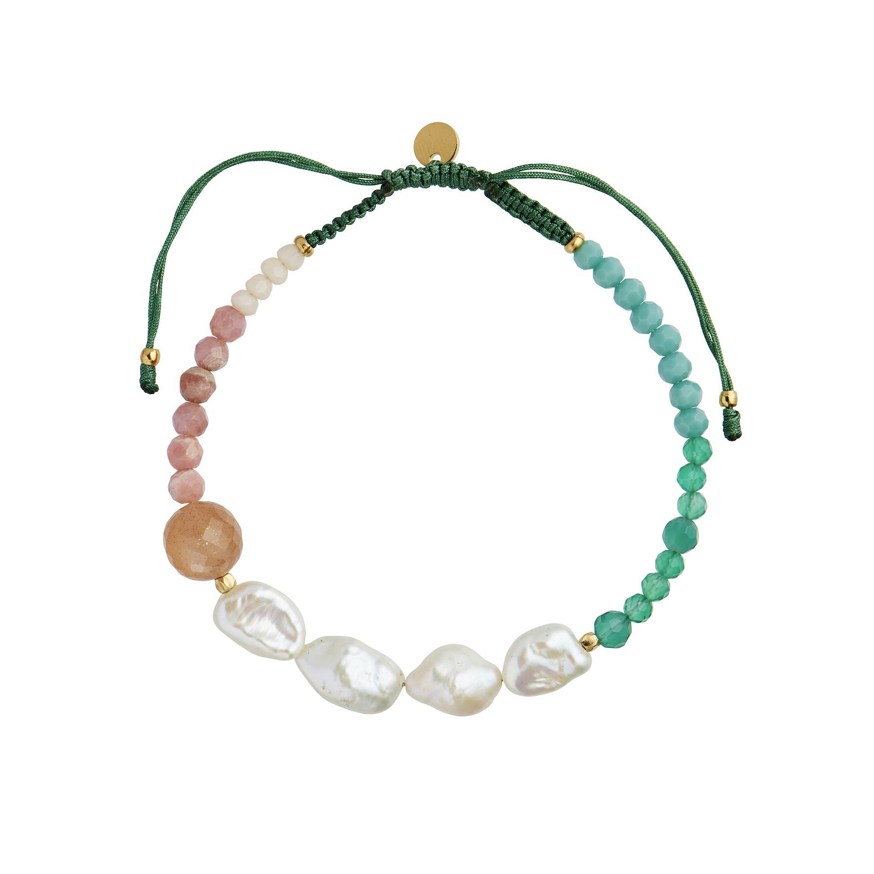 Powder Fall Bracelet With Stones And Pearls Pine Green Ribbon fra STINE A Jewelry i Nylon