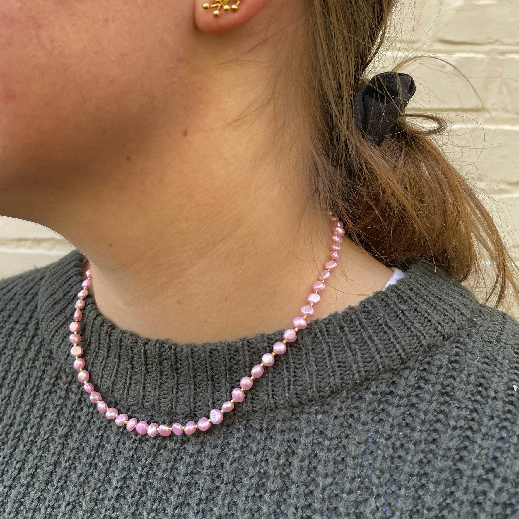 Ditte Light Pink Necklace van Nuni Copenhagen in Verguld-Zilver Sterling 925