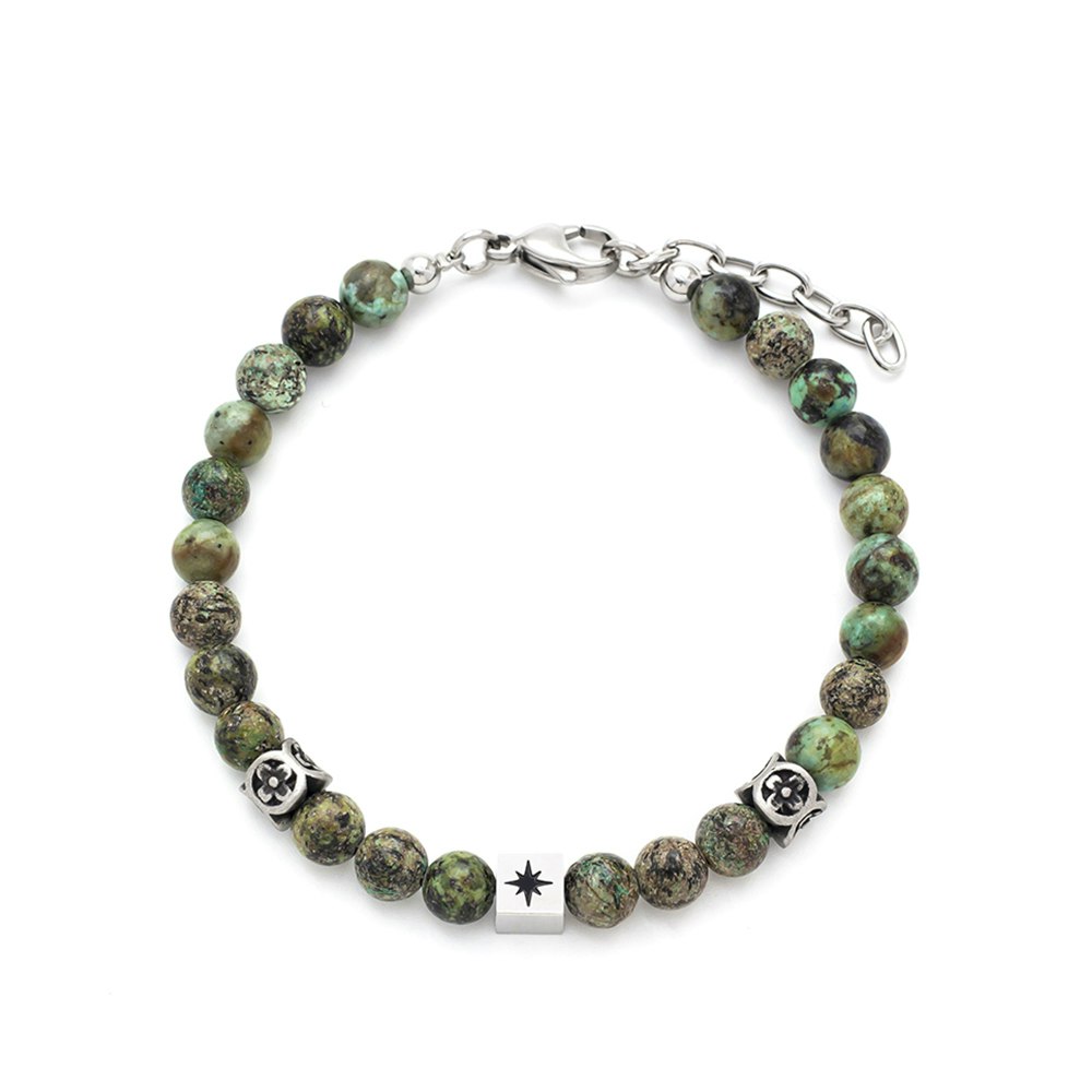 Nohr Bracelet Green Beads fra SAMIE i Rustfrit Stål