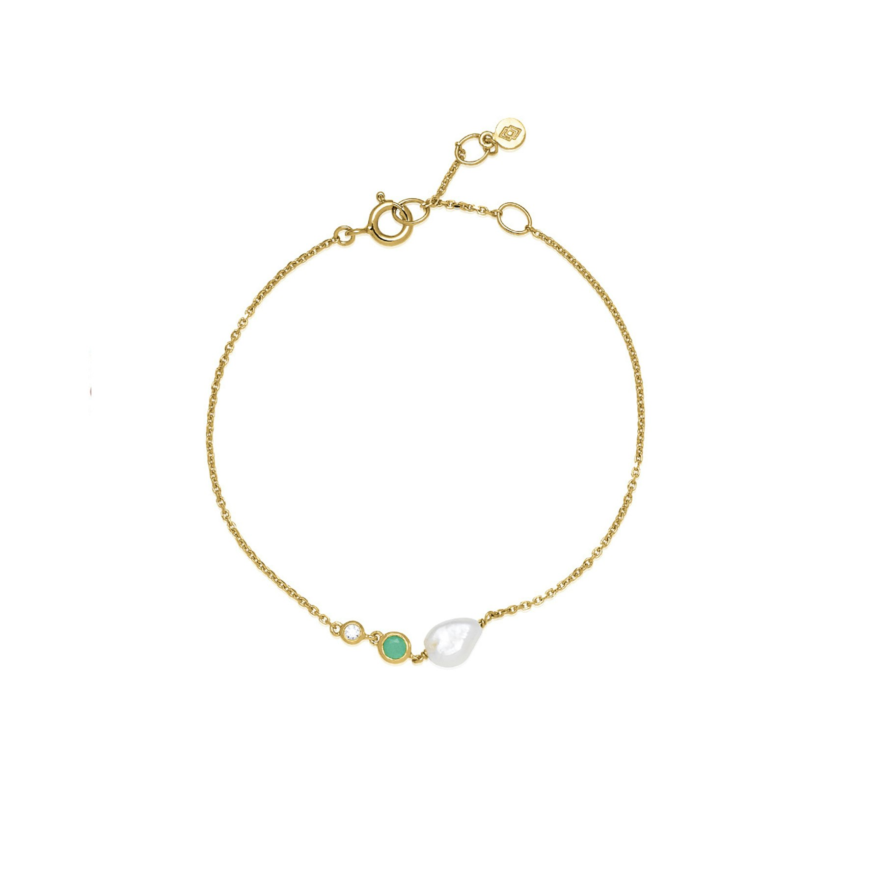 Leonora Bracelet With Freshwater Pearl And Green Stone from Izabel Camille in Goldplated Silver Sterling 925