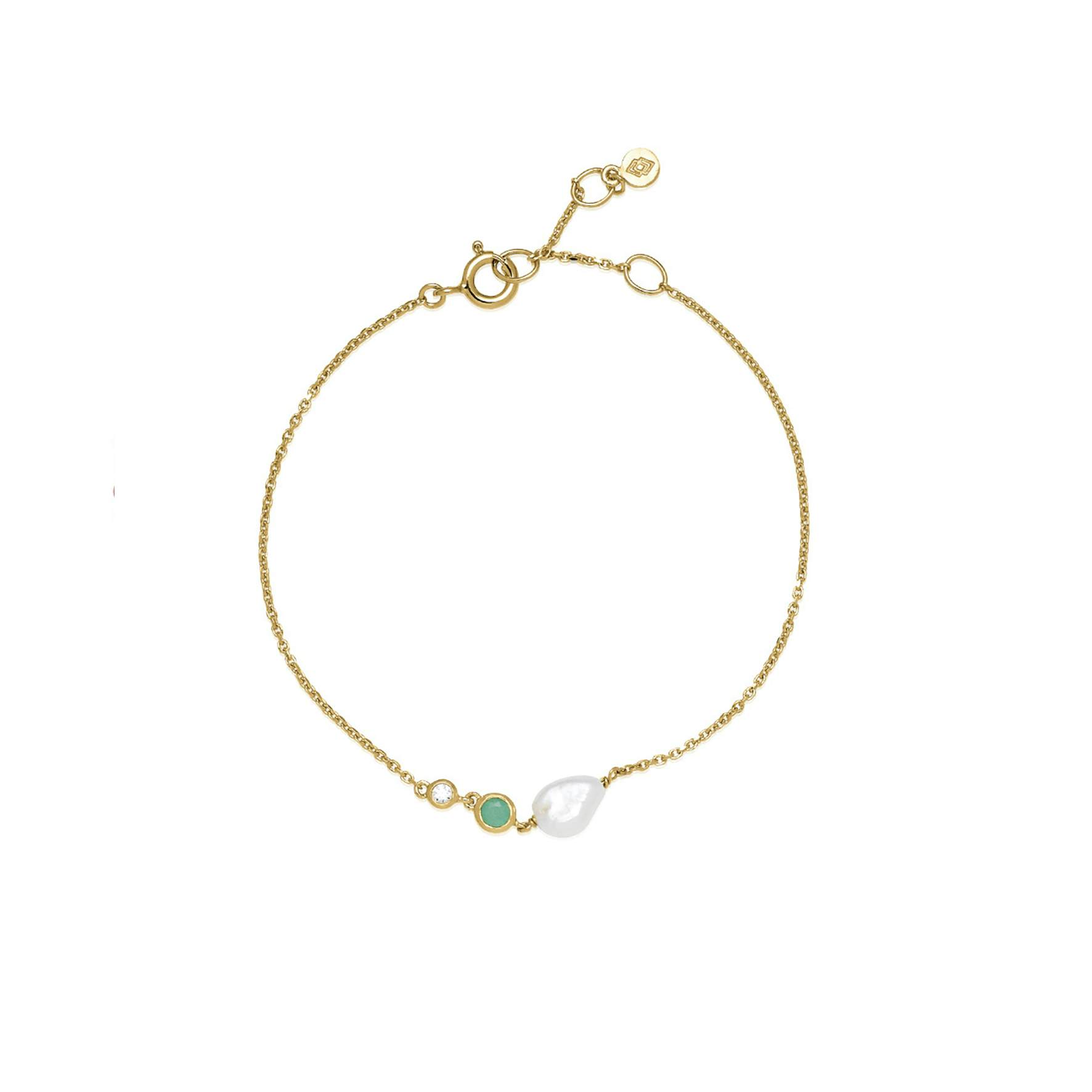 Leonora Bracelet With Freshwater Pearl And Green Stone
