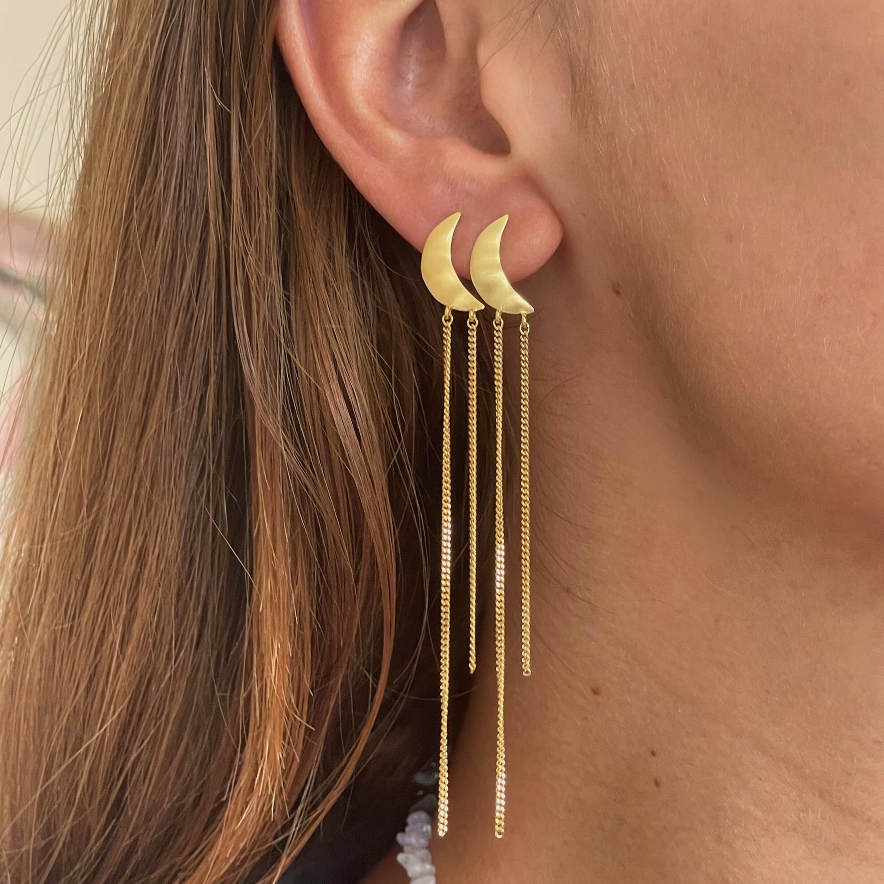 Bella Moon Earring with Long Chains