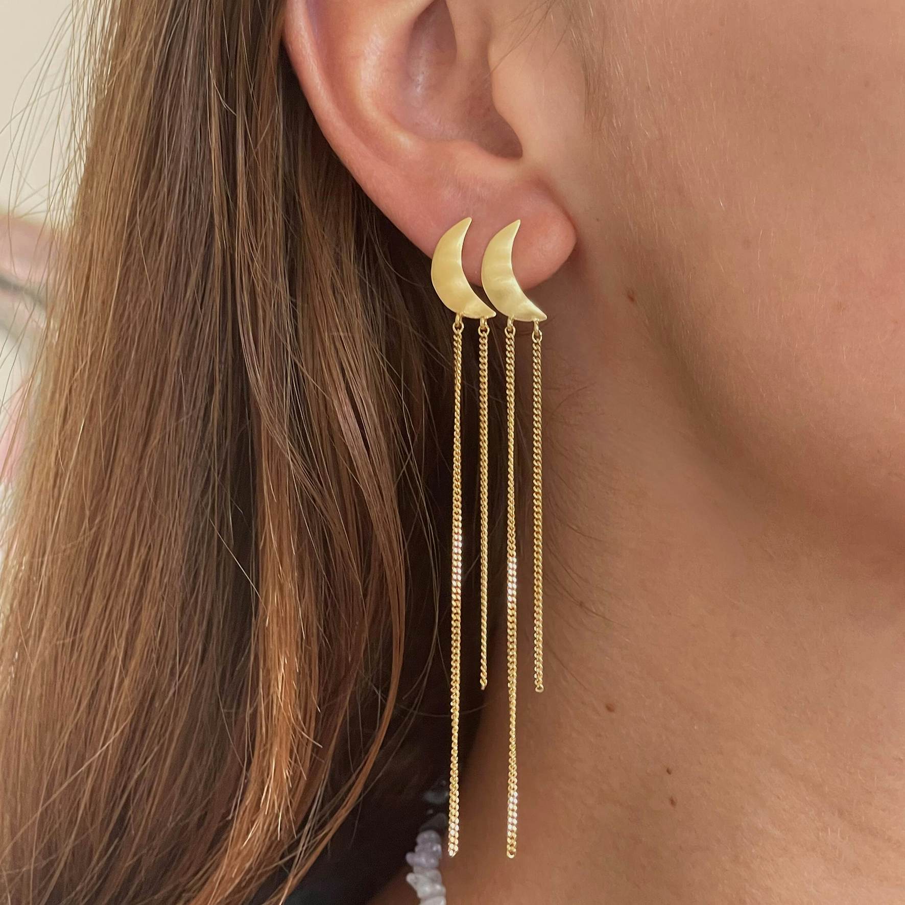 Bella Moon Earring with Long Chains
