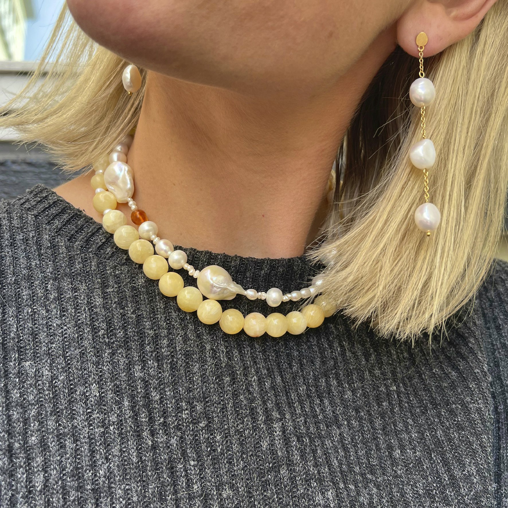 3-Pearls Earchains van Sorelle Jewellery in Verguld-Zilver Sterling 925