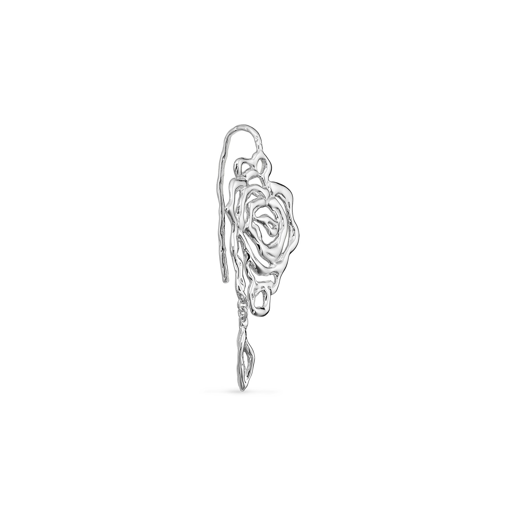 Rose Earring With Leaf Drop Right fra Jane Kønig i Sølv Sterling 925