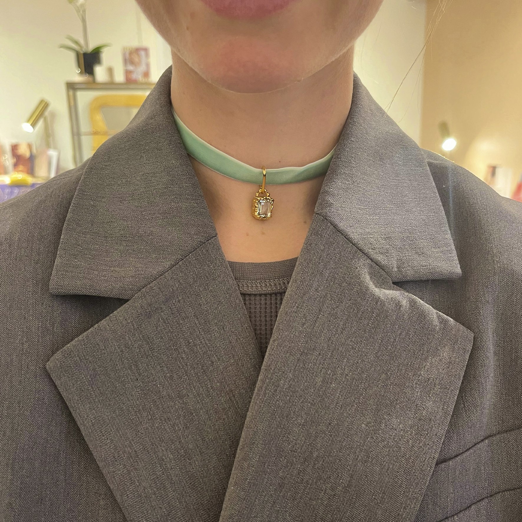 String Of Prosperity Necklace Choker Green Amethyst from House Of Vincent in Goldplated Silver Sterling 925