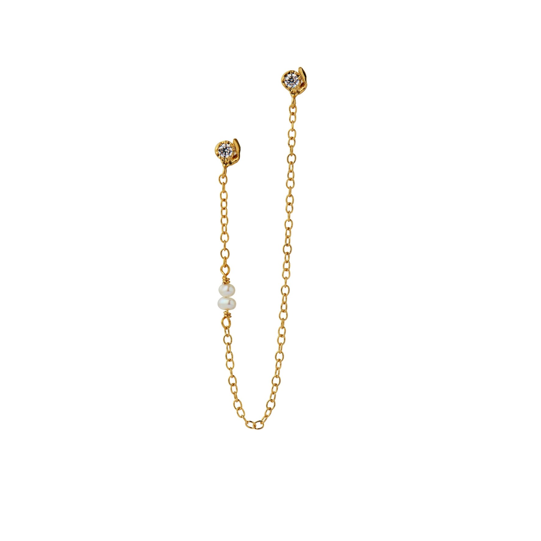 Twin Flow Earring With Stones, Chain & Pearls fra STINE A Jewelry i Forgyldt-Sølv Sterling 925
