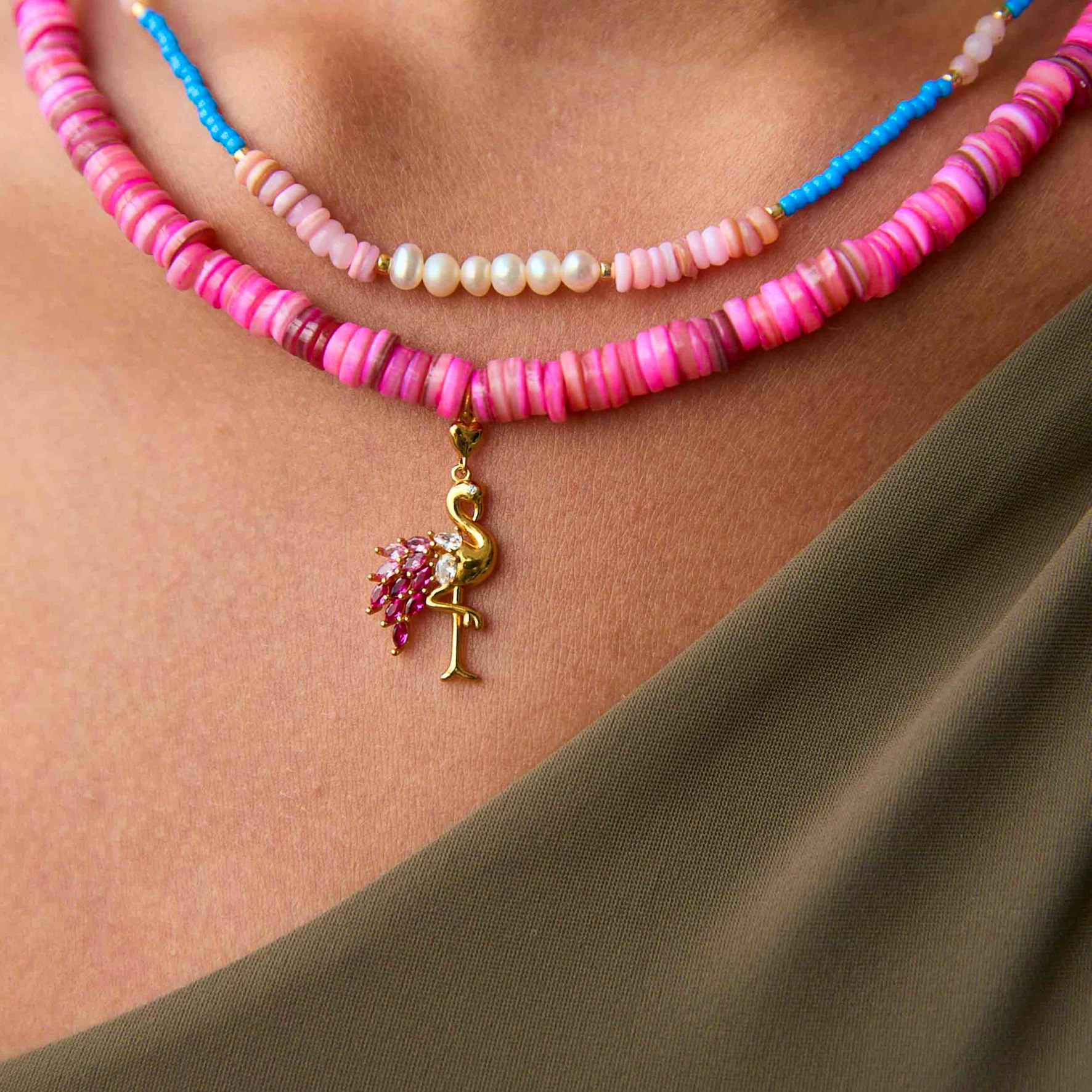 Pink Flamingo Necklace fra Hultquist Copenhagen i Forgyldt-Sølv Sterling 925