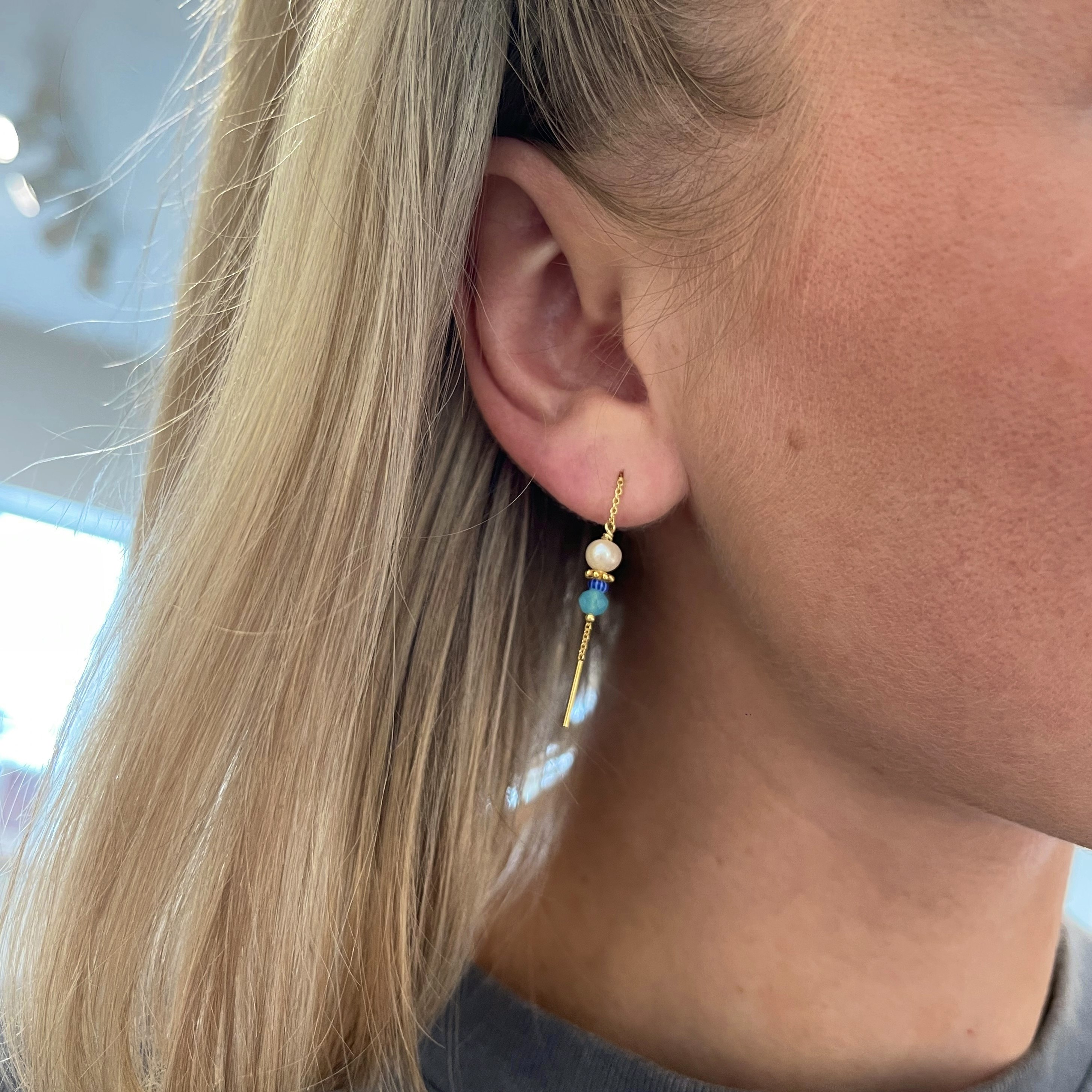 Simona Blue Earchains fra Sistie i Sølv Sterling 925