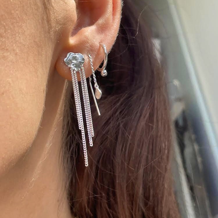 Shell Reflections Earring With Chains von STINE A Jewelry in Vergoldet-Silber Sterling 925