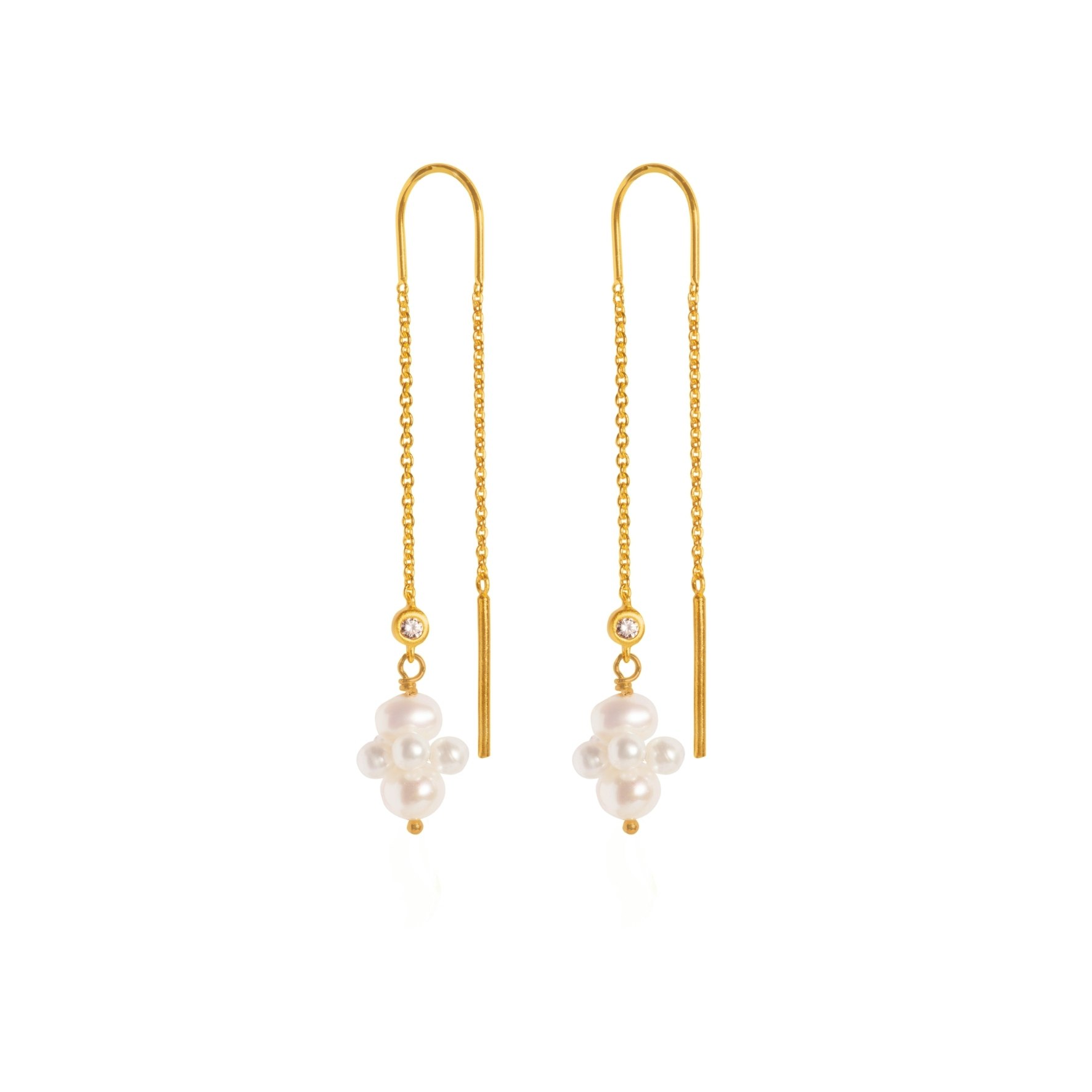 Pearl Cluster Dangling Earrings fra byBiehl i Forgyldt-Sølv Sterling 925