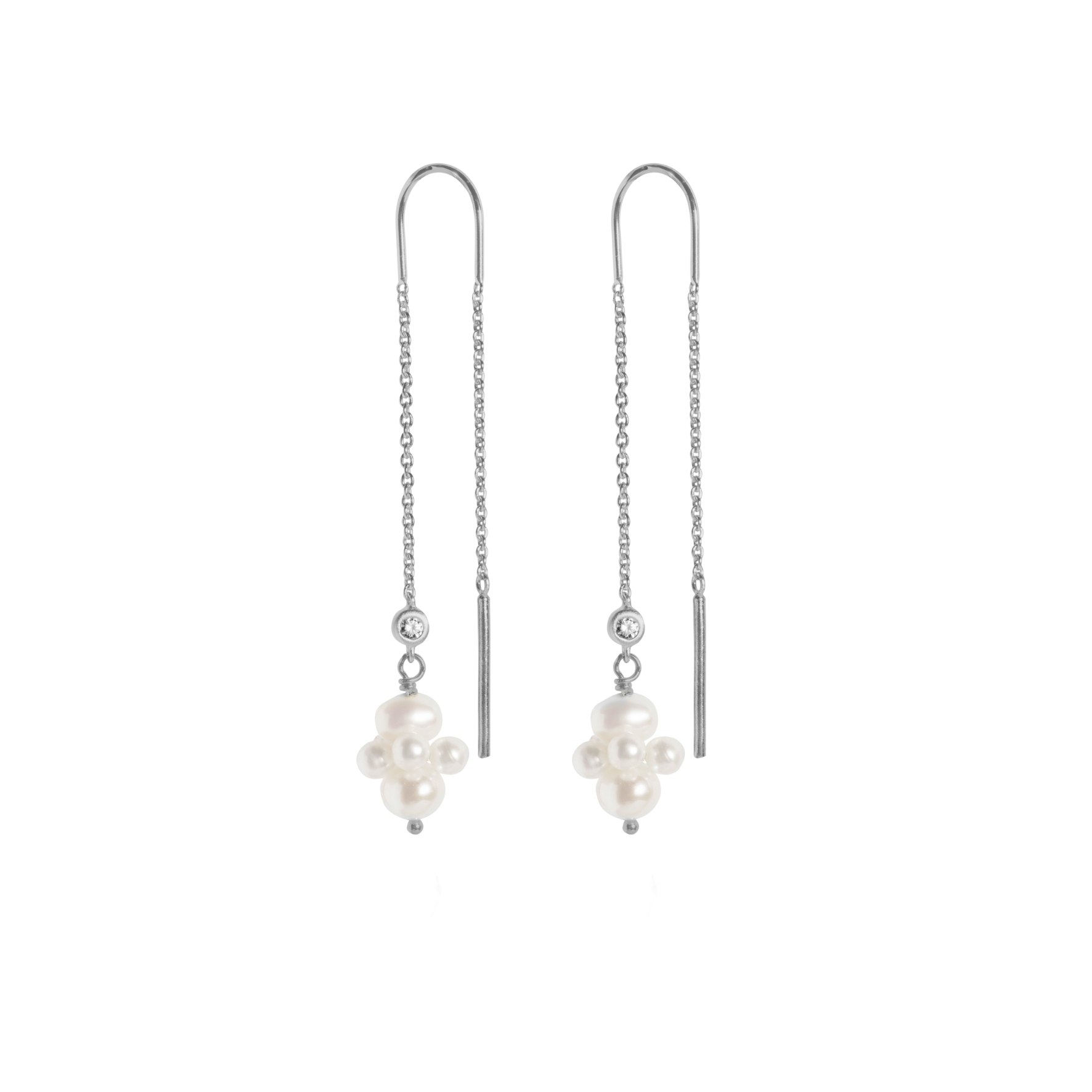 Pearl Cluster Dangling Earrings de byBiehl dans Argent Sterling 925