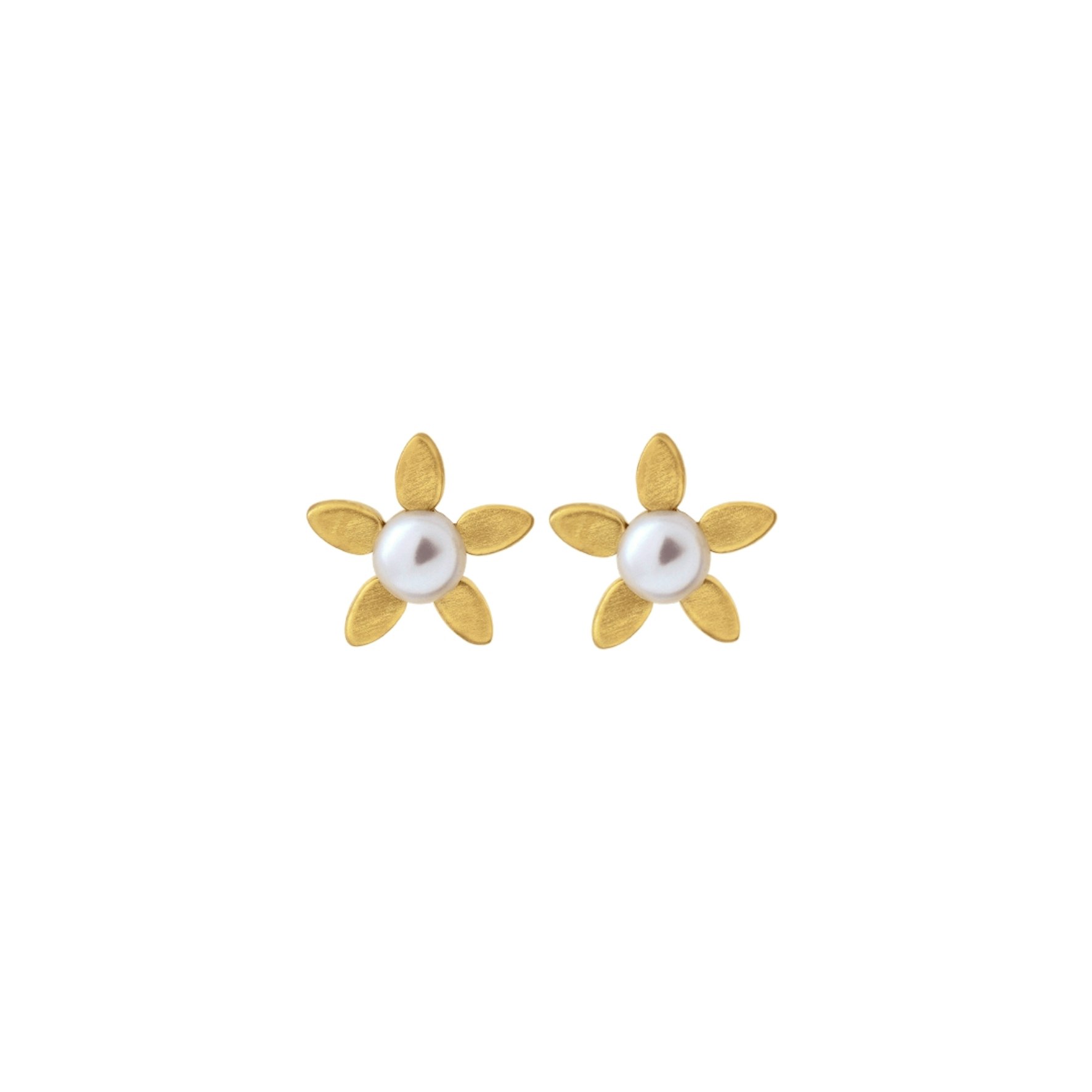 Forget-Me-Not Pearl Studs de byBiehl dans Plaqué or-Argent Sterling 925