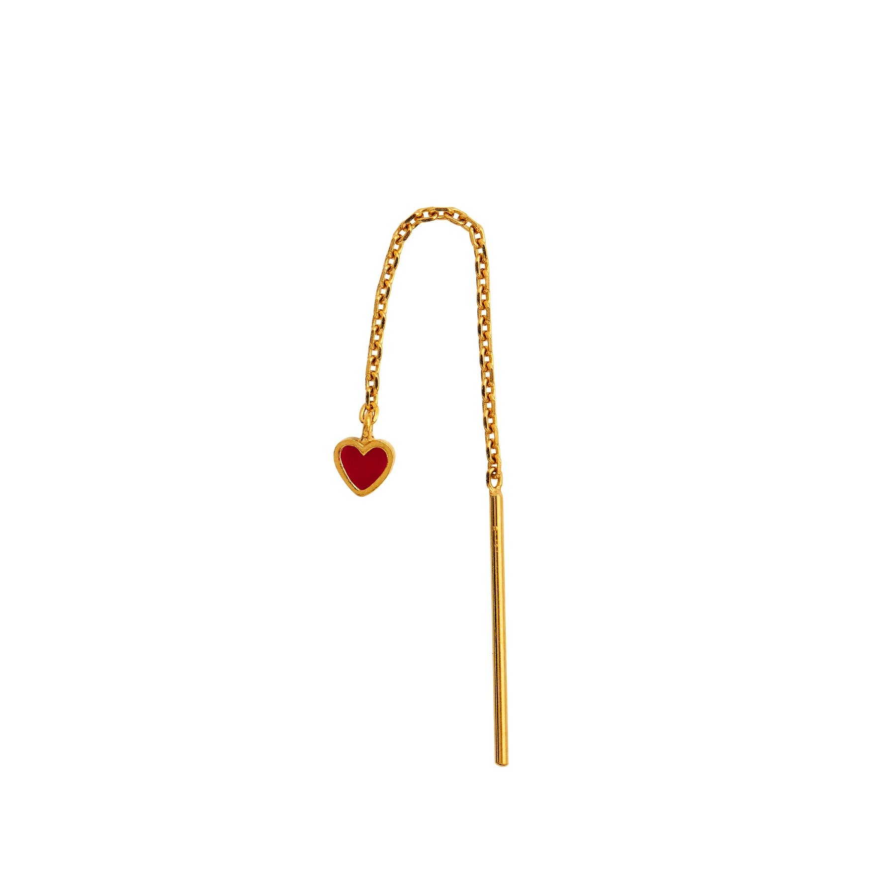 Dangling Love Heart Burgundy Enamel Earring - Single de STINE A Jewelry dans Plaqué or-Argent Sterling 925