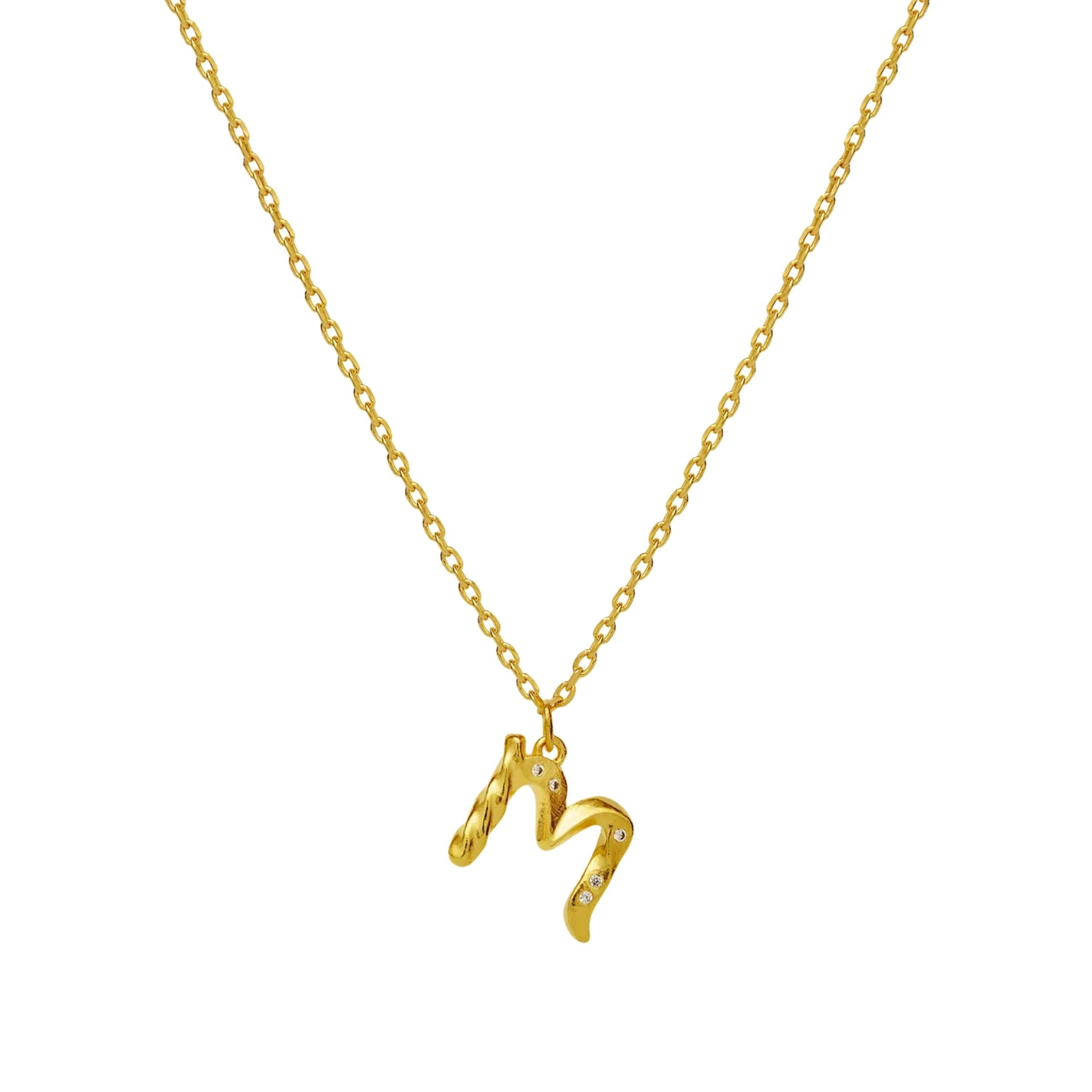Alphabet Necklace M Maanesten:stä Kullattu-hopea Sterling 925:ssä}
