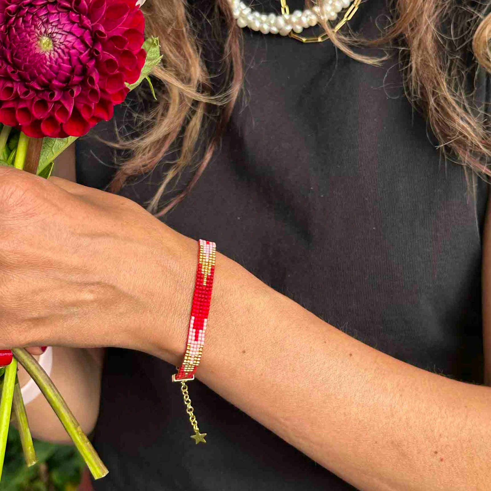 Monika Red Bracelet fra Nuni Copenhagen i Forgylt-Sølv Sterling 925