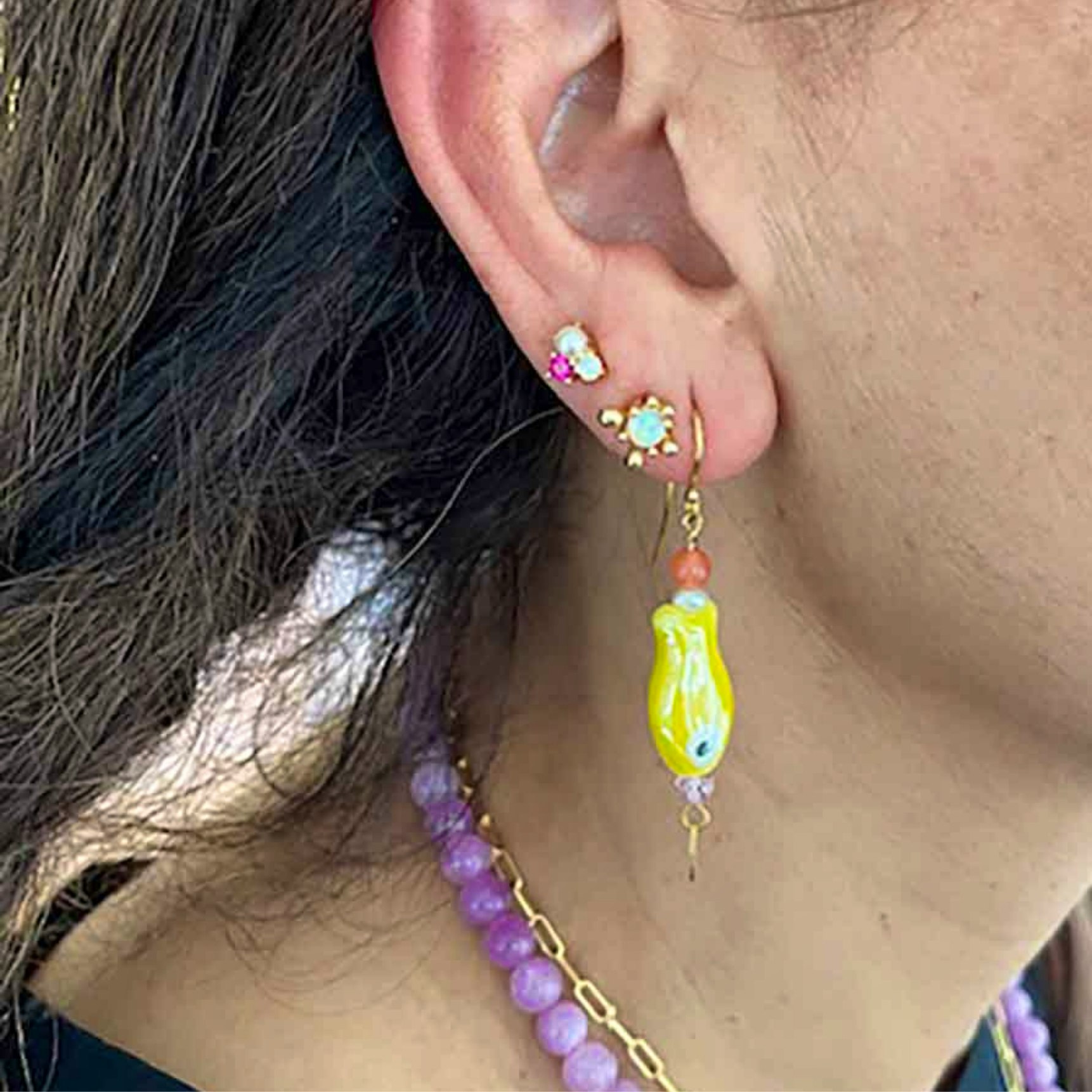 Livi Yellow Multi Earrings von Nuni Copenhagen in Vergoldet-Silber Sterling 925