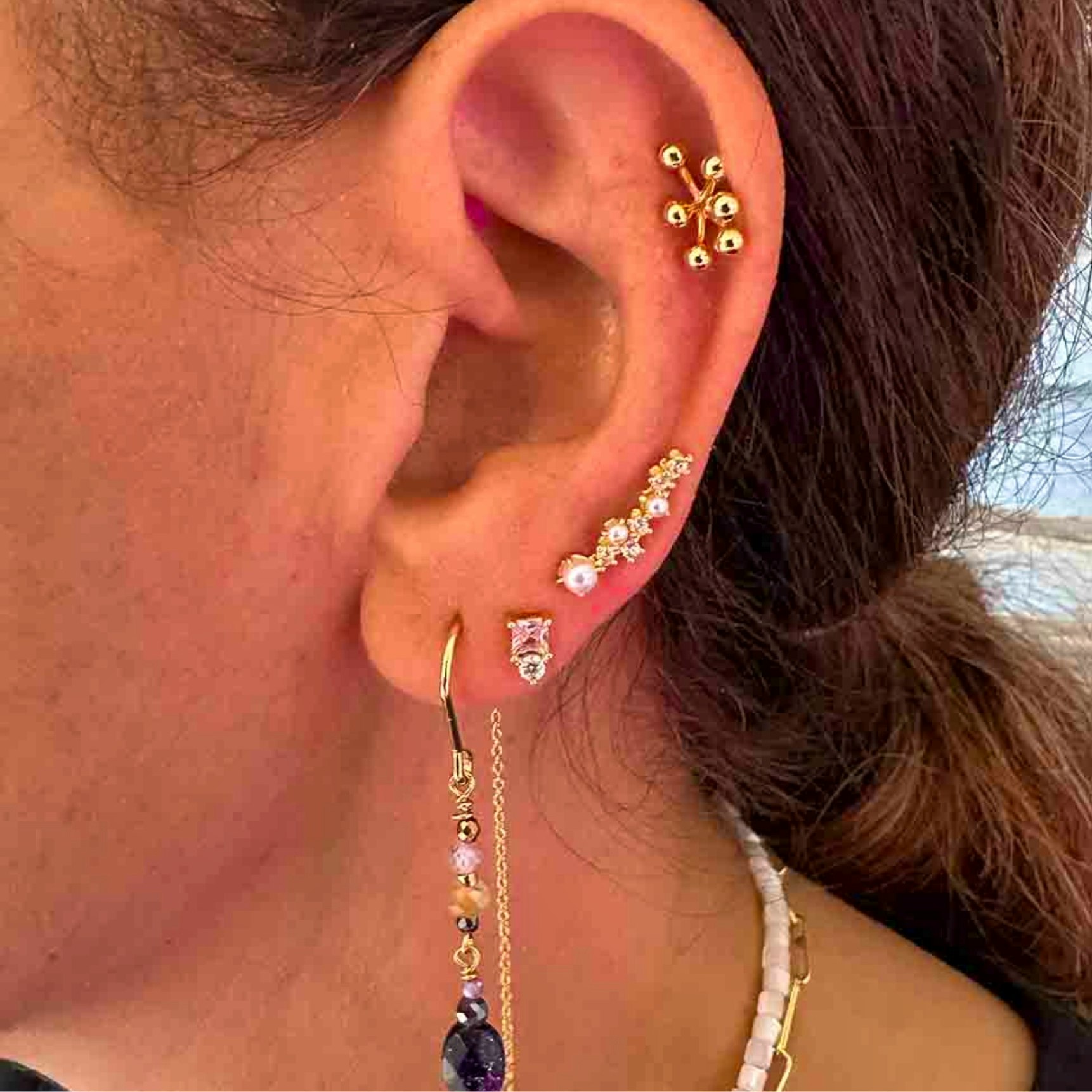 Serena Pink Earsticks von Nuni Copenhagen in Vergoldet-Silber Sterling 925