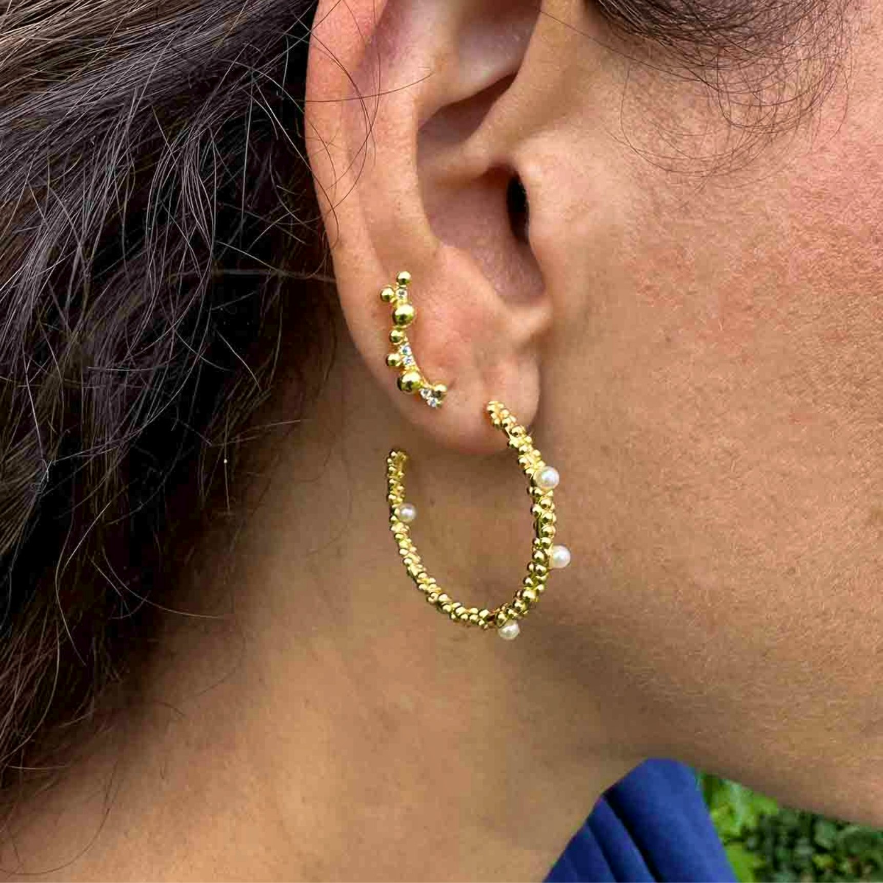 Gloria Large Pearl Earrings Nuni Copenhagen:stä Kullattu-hopea Sterling 925:ssä}