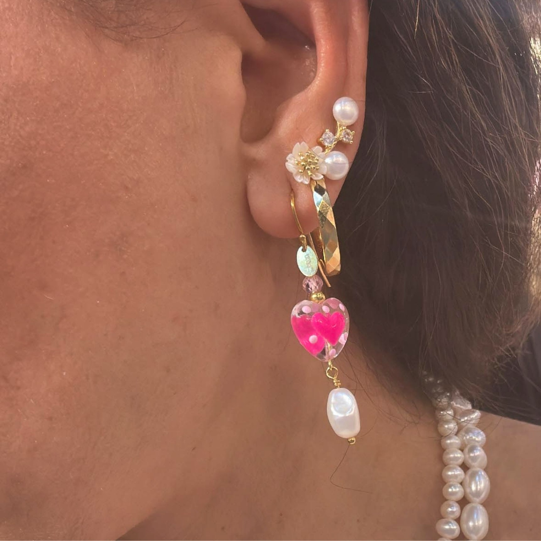 Rosalia Pink Earrings fra Nuni Copenhagen i Forgylt-Sølv Sterling 925