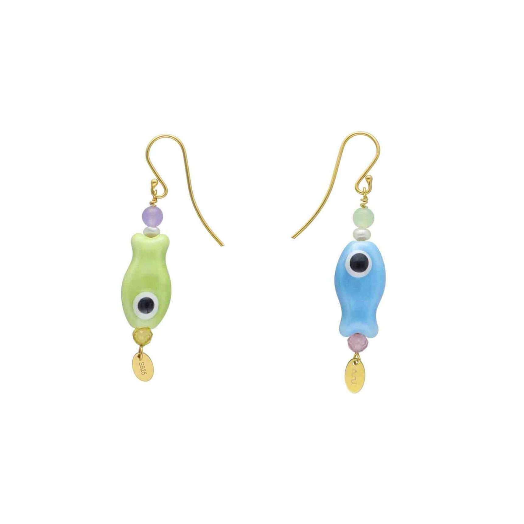 Livi Green Multi Earrings von Nuni Copenhagen in Vergoldet-Silber Sterling 925