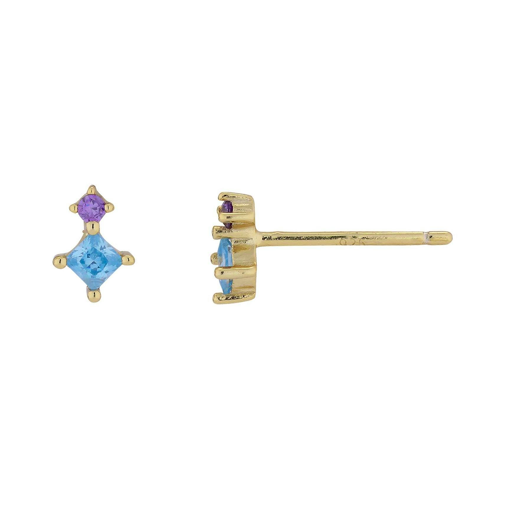 Nynne Blue-Purple Earsticks fra Nuni Copenhagen i Forgylt-Sølv Sterling 925
