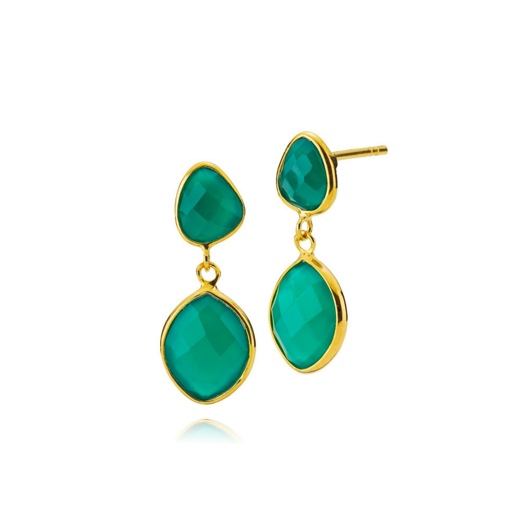 Sara Double Green Earrings van Izabel Camille in Verguld-Zilver Sterling 925
