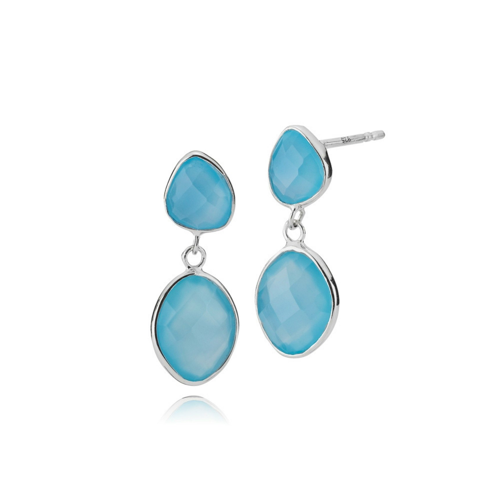 Sara Double Blue Earrings van Izabel Camille in Verguld-Zilver Sterling 925