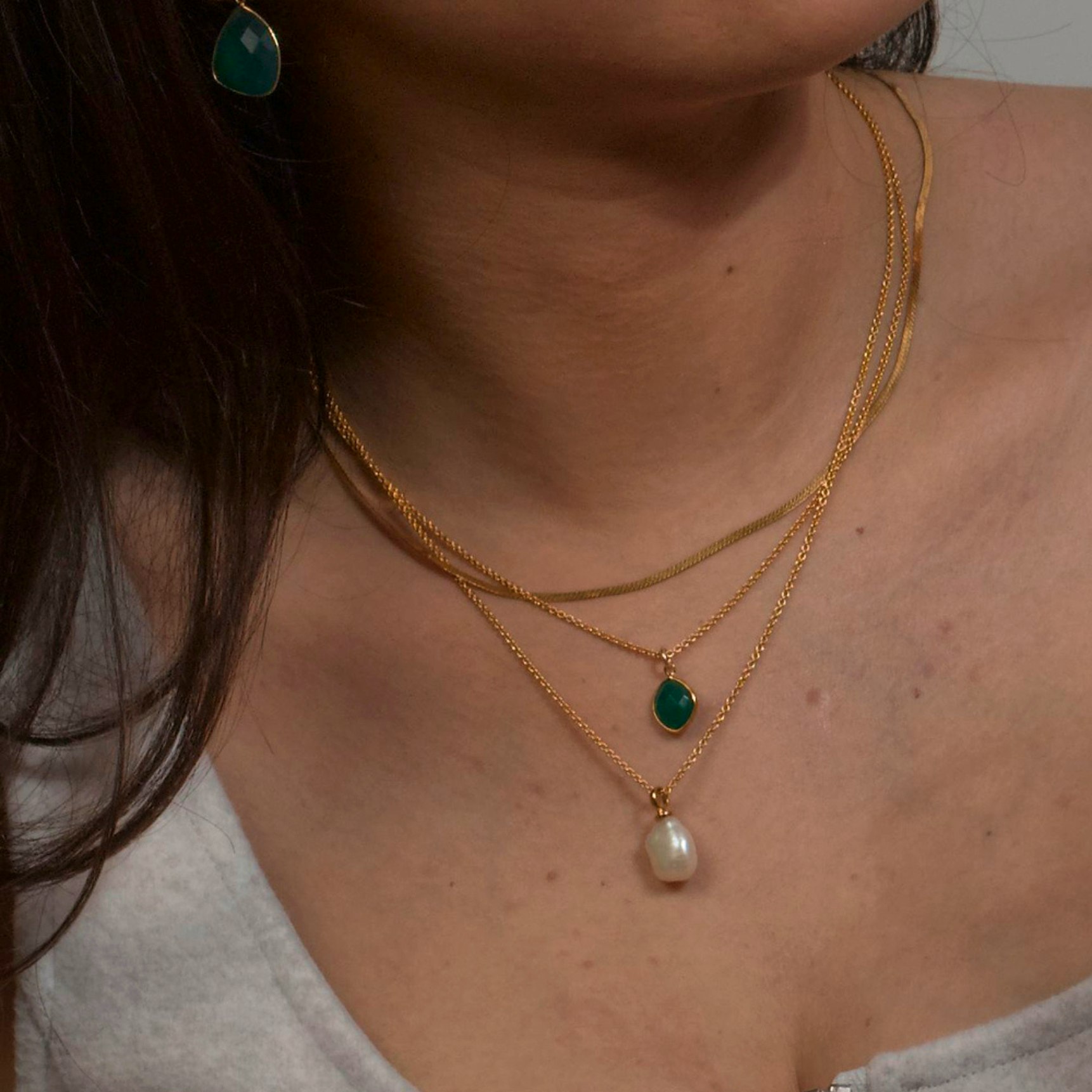 Sara Necklace Green van Izabel Camille in Verguld-Zilver Sterling 925