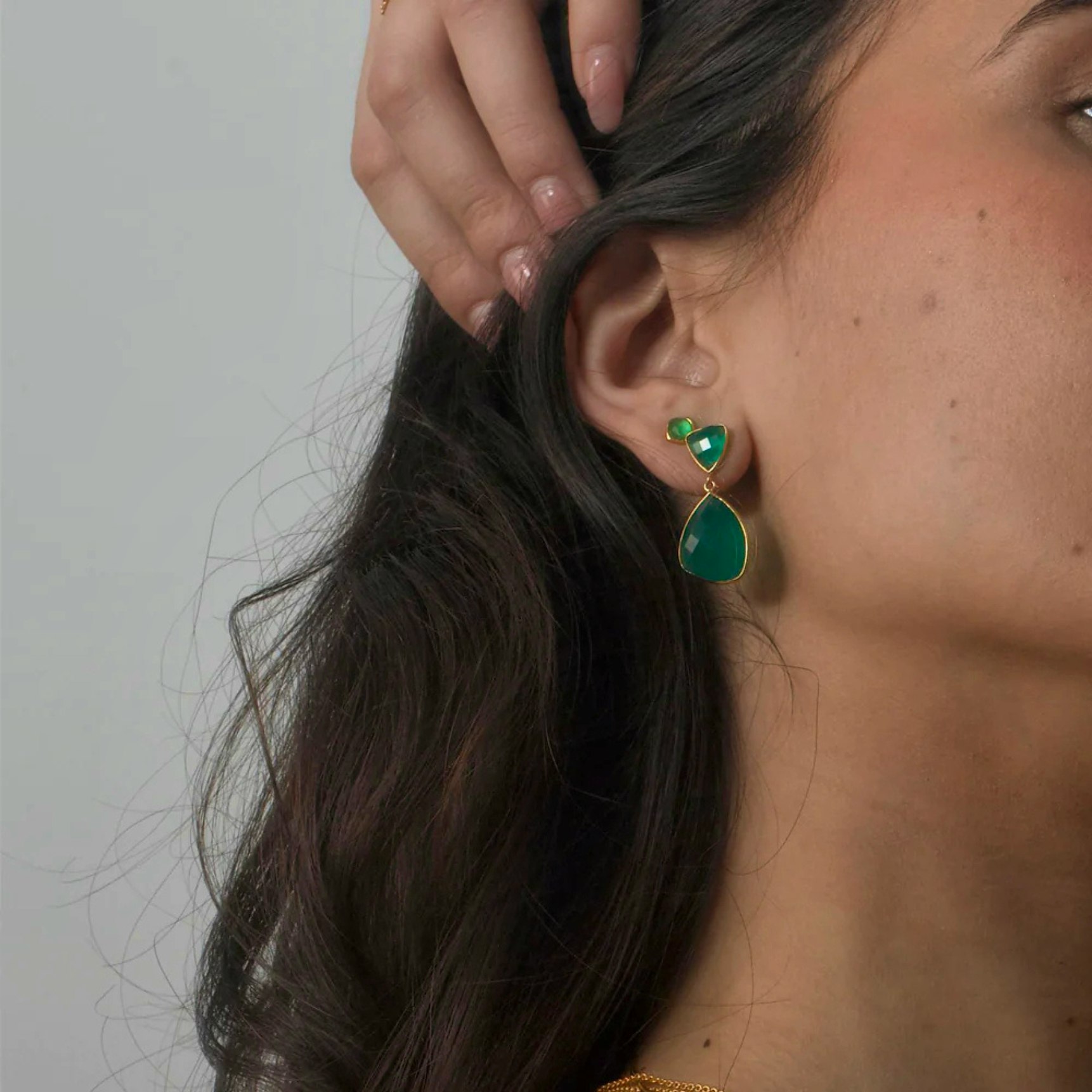 Athena Green Earsticks van Izabel Camille in Verguld-Zilver Sterling 925