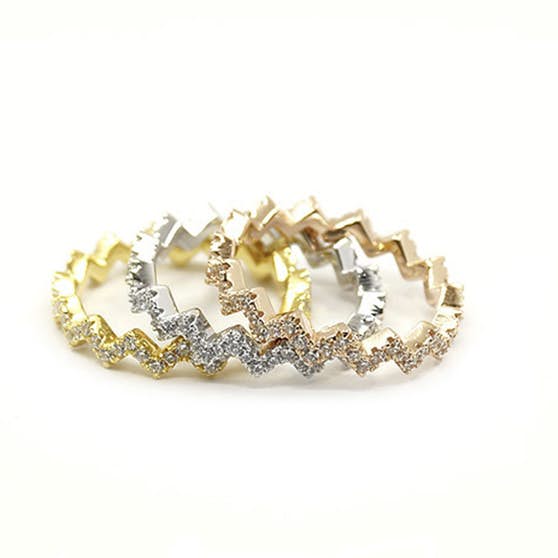 3 Wave Crystal mix rings from A-Hjort in Goldplated-Silver Sterling 925