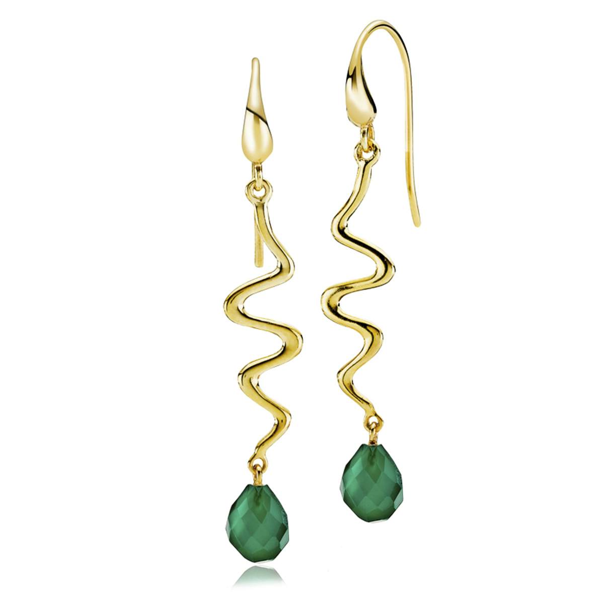 Saniya Earrings Green Onyx von Izabel Camille in Vergoldet-Silber Sterling 925